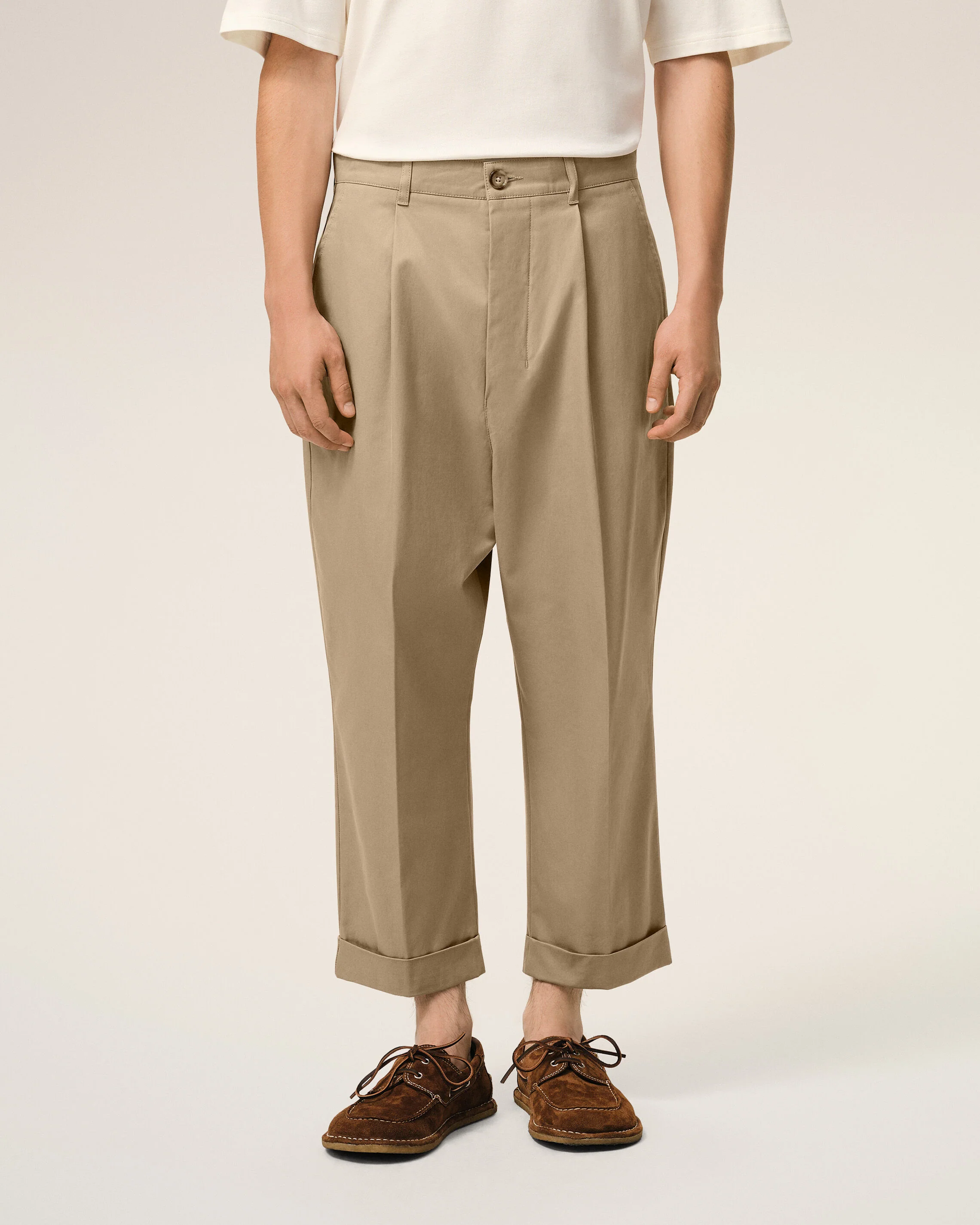 Pantalon Carotte Beige Oversize en Coton - Image 3