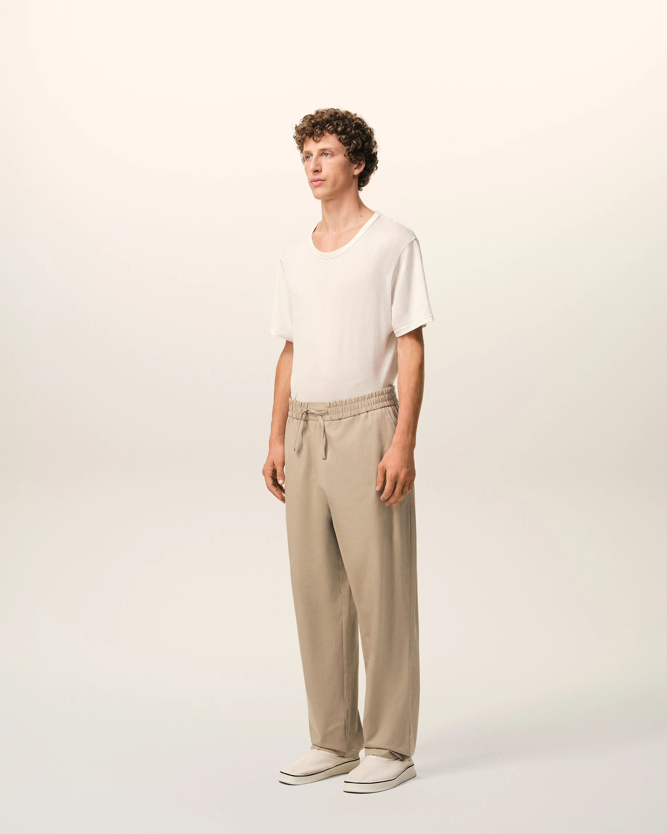 Pantalon Beige Taille Elastiquée en Coton - Image 6