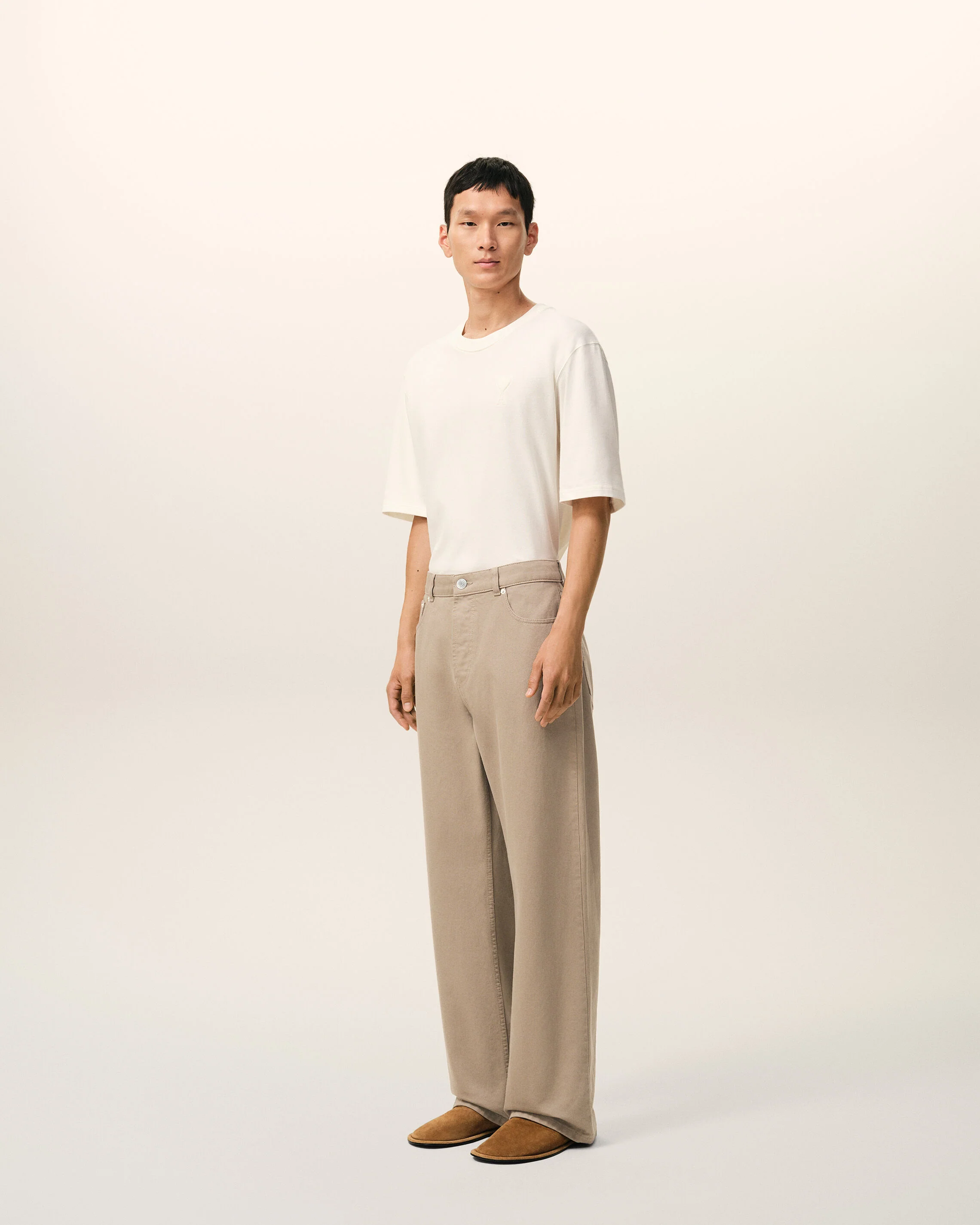 Jean Beige Coupe Large en Coton - Image 6