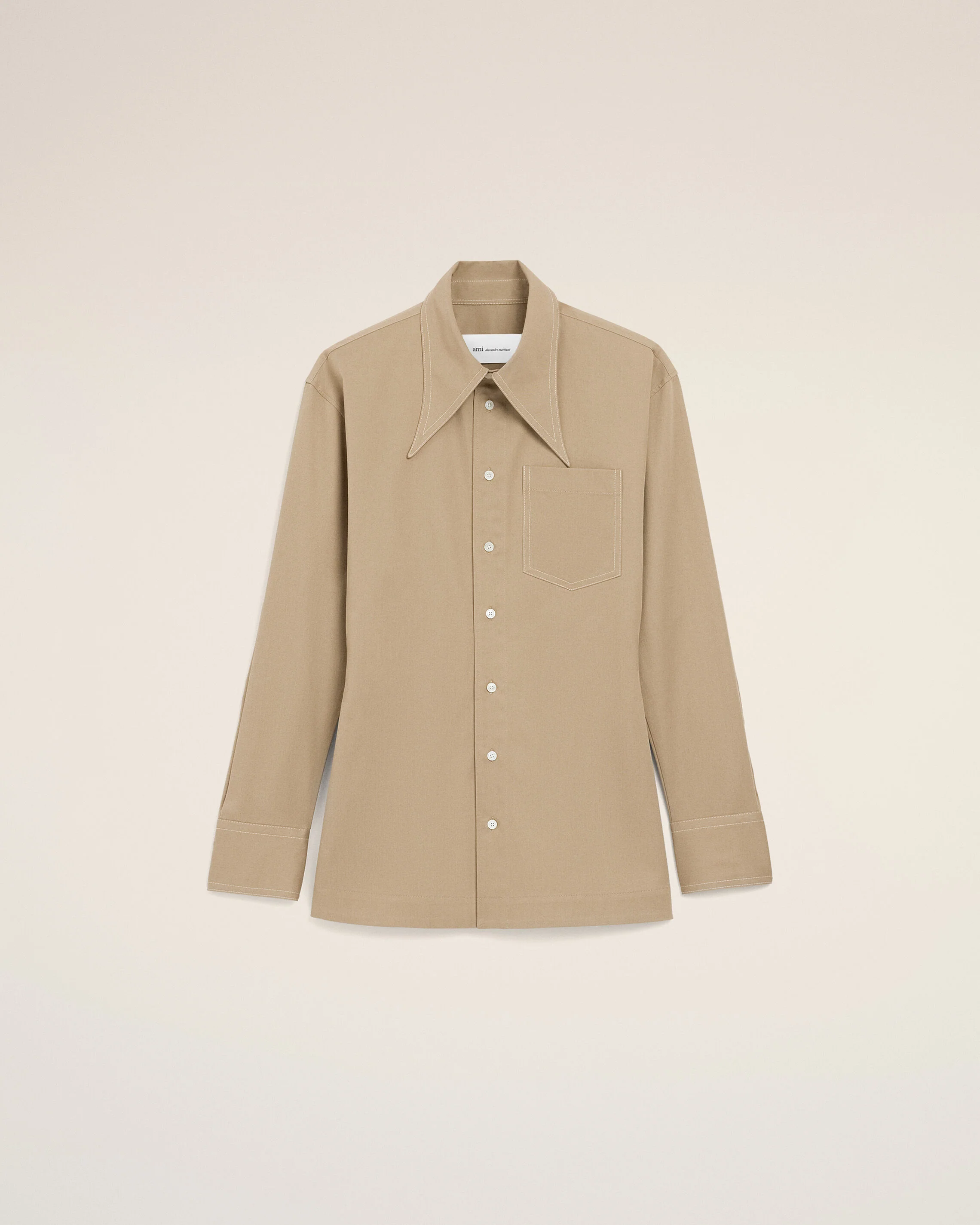 Chemise Cintrée Beige Col En Pointe en Coton
