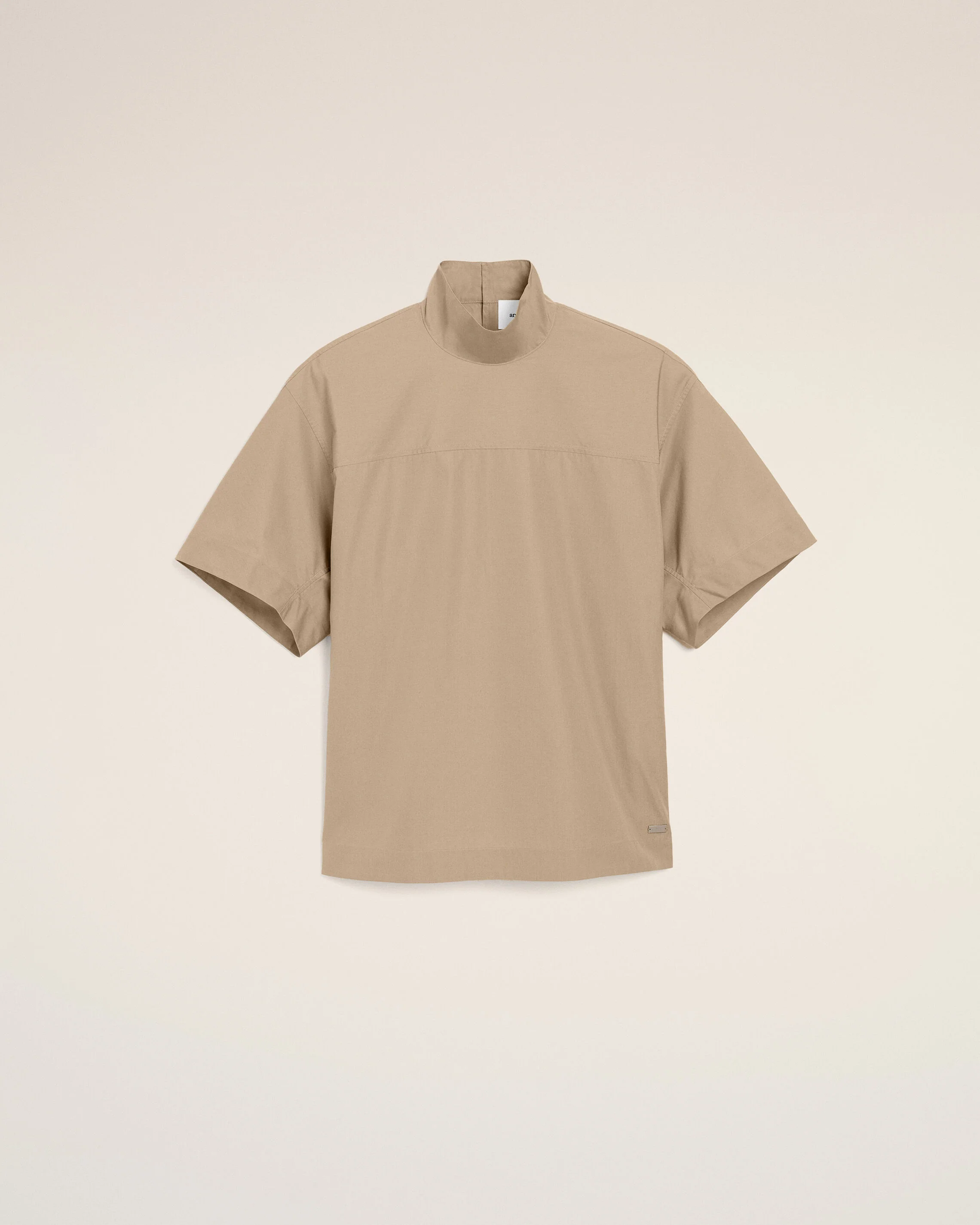 Top Beige Col Montant Boutonné en Coton