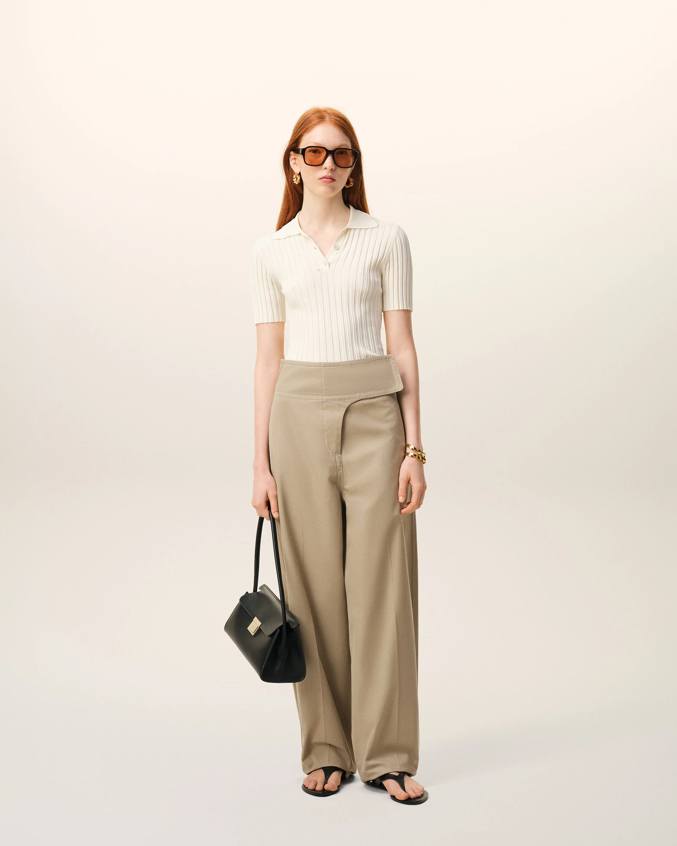 Pantalon Beige A Ceinture Portefeuille en Coton - Image 2