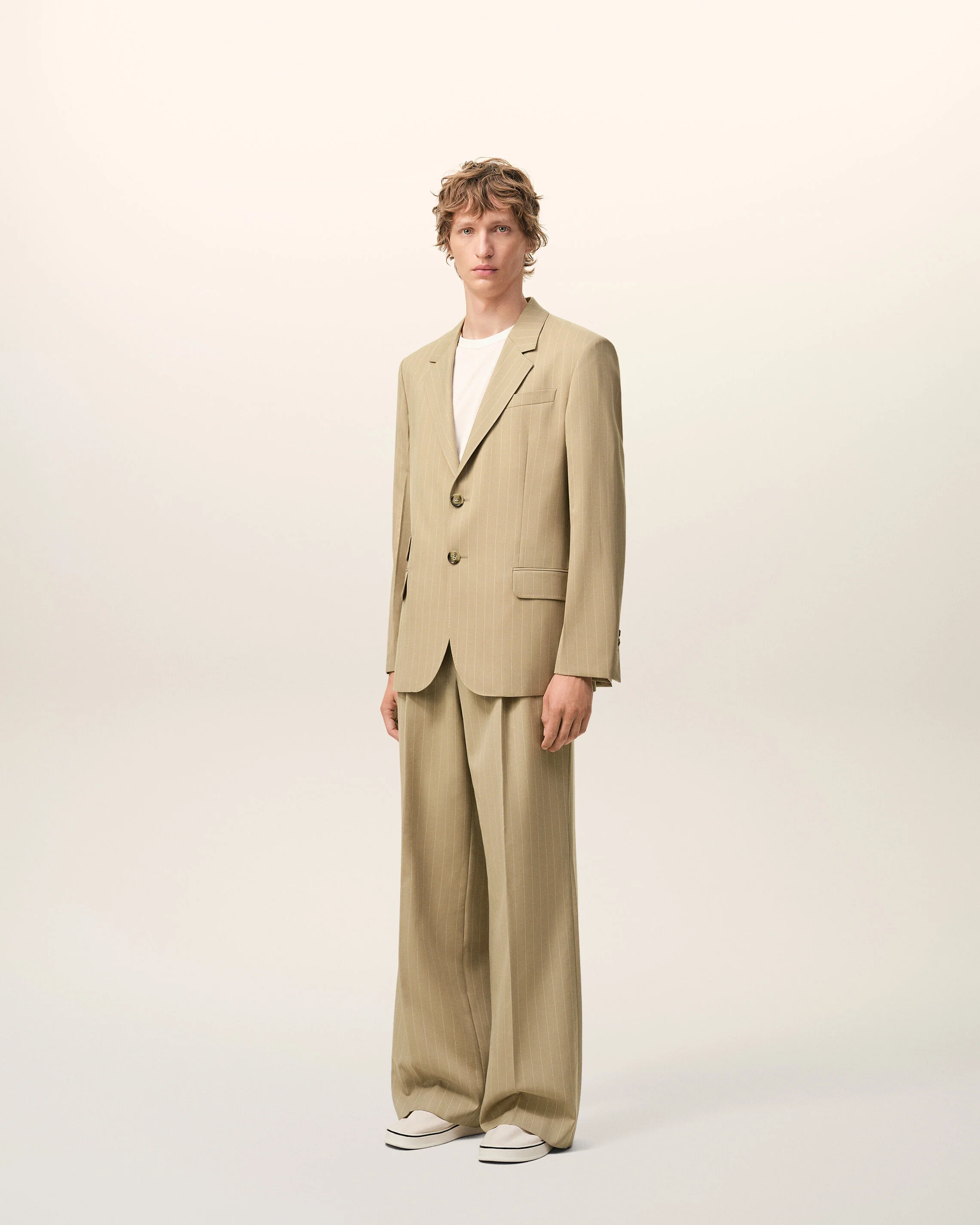 Veste Droite Simple Boutonnage Beige en Laine Vierge - Image 6