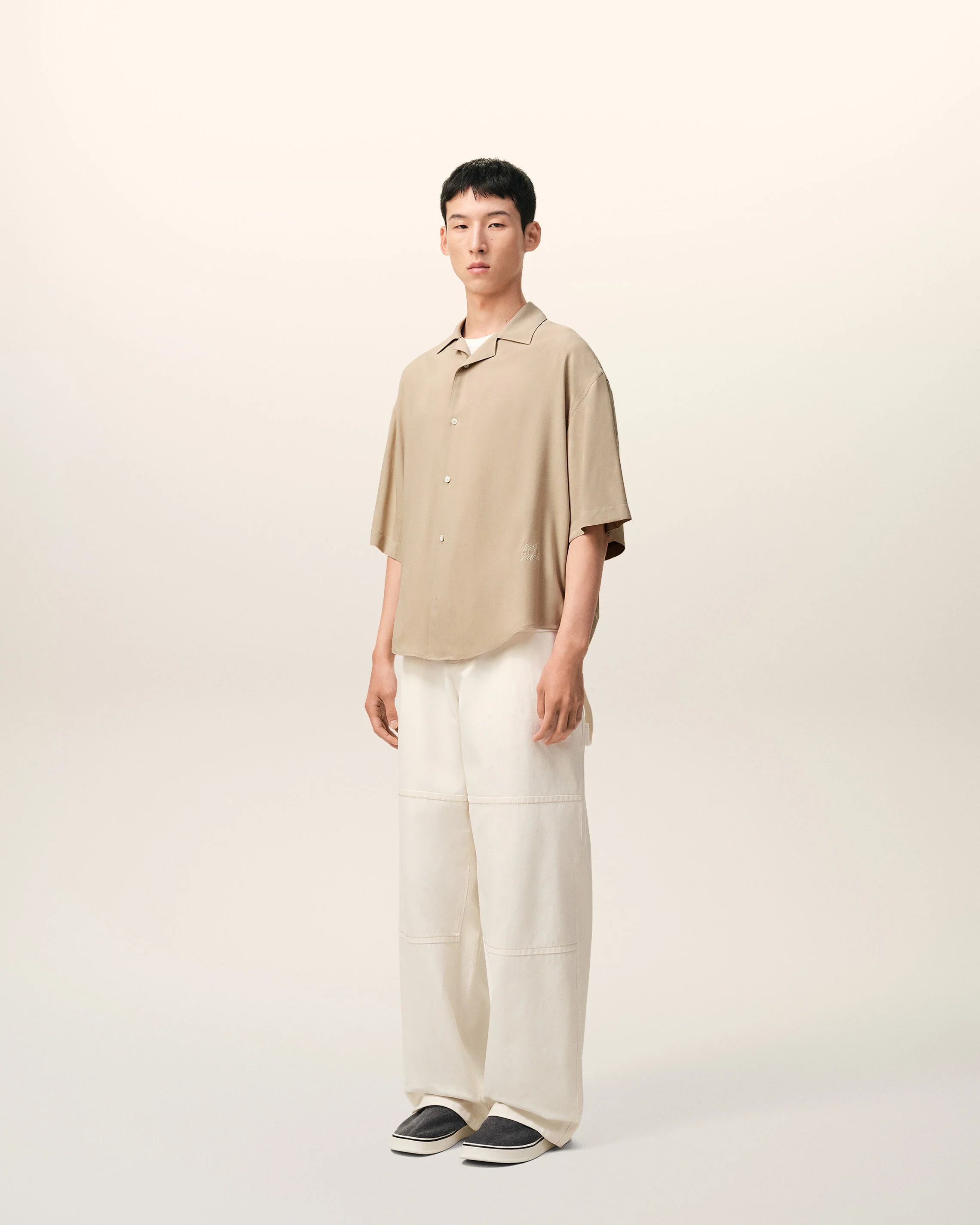 Chemise Boxy Beige Manches Courtes Ami Paris Brodé - Image 6