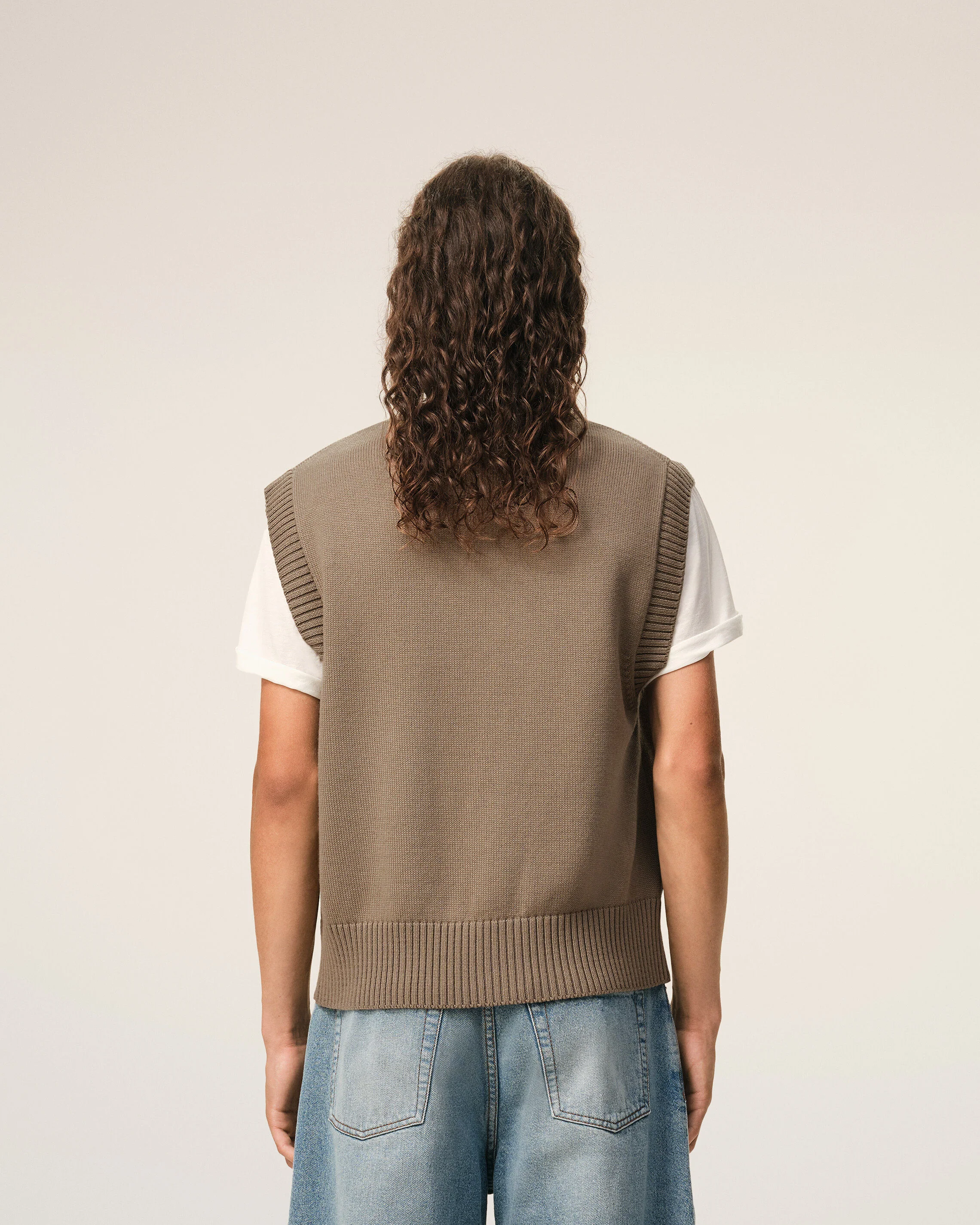 Pull Beige Sans Manches Ami De Coeur en Laine Et Coton - Image 5