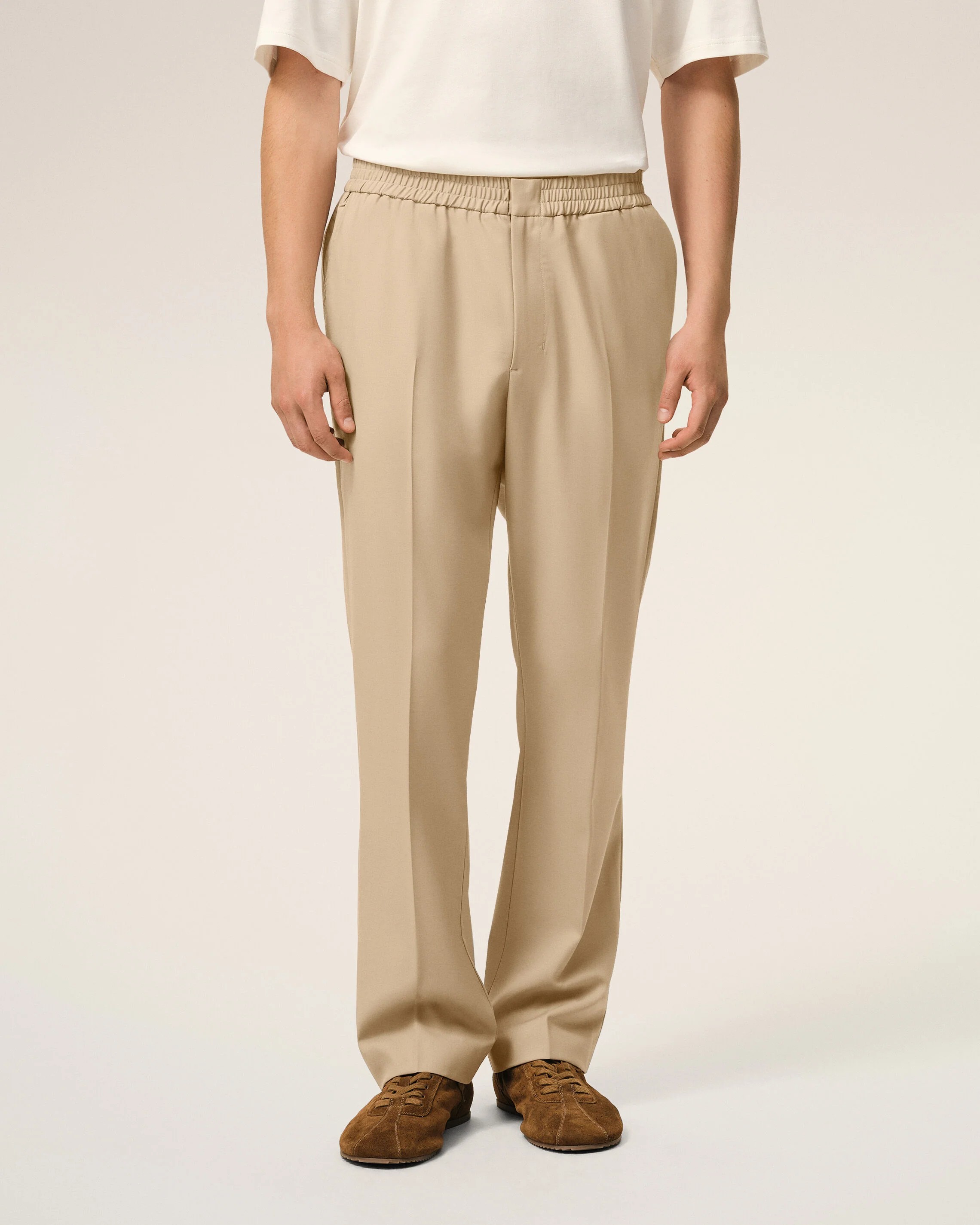Pantalon Beige Taille Elastiquée en Laine - Image 3