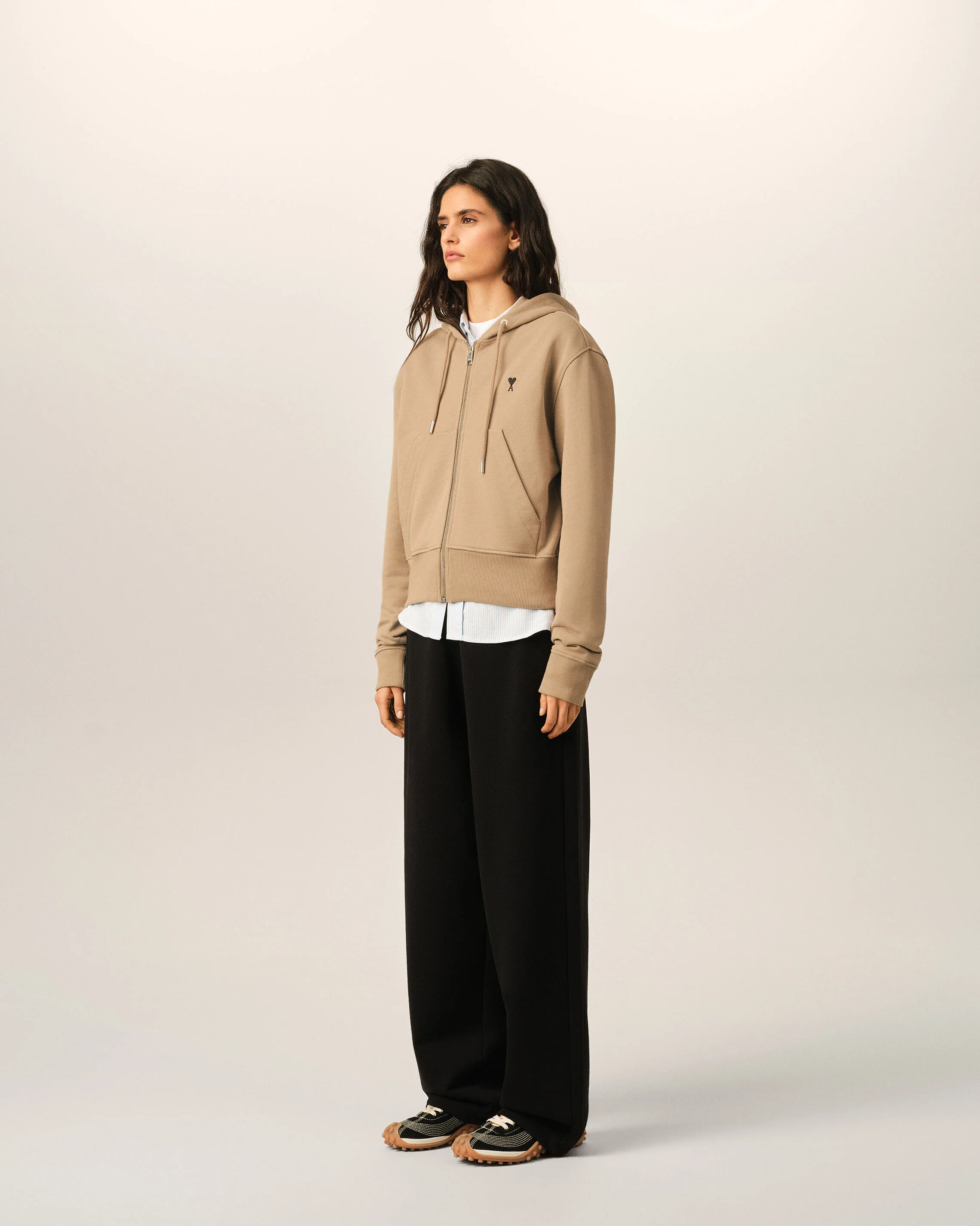 Hoodie beige zippé en coton Ami de Coeur - Image 6