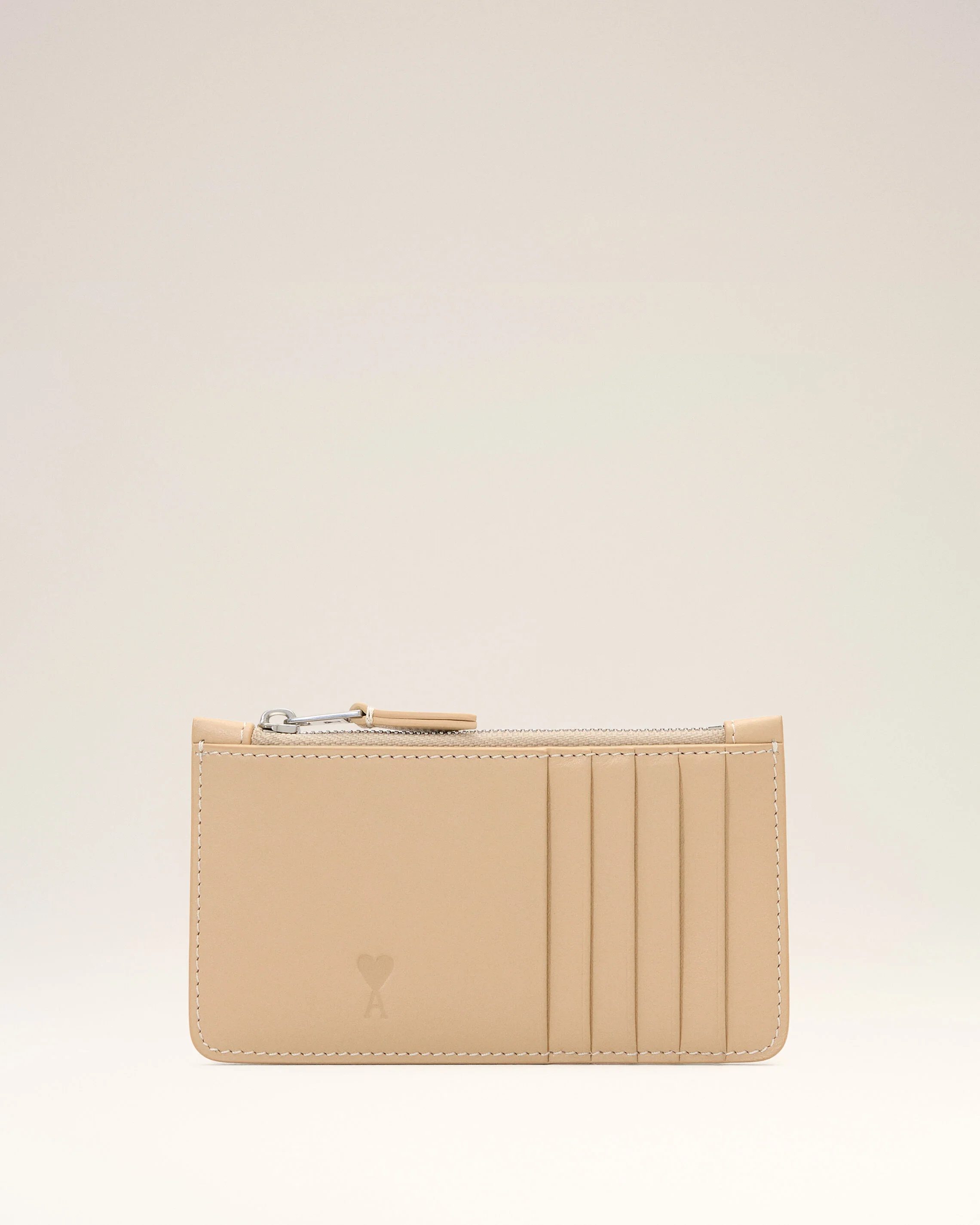 Porte-cartes zippé beige en cuir de vachette Ami de Coeur - Image 4