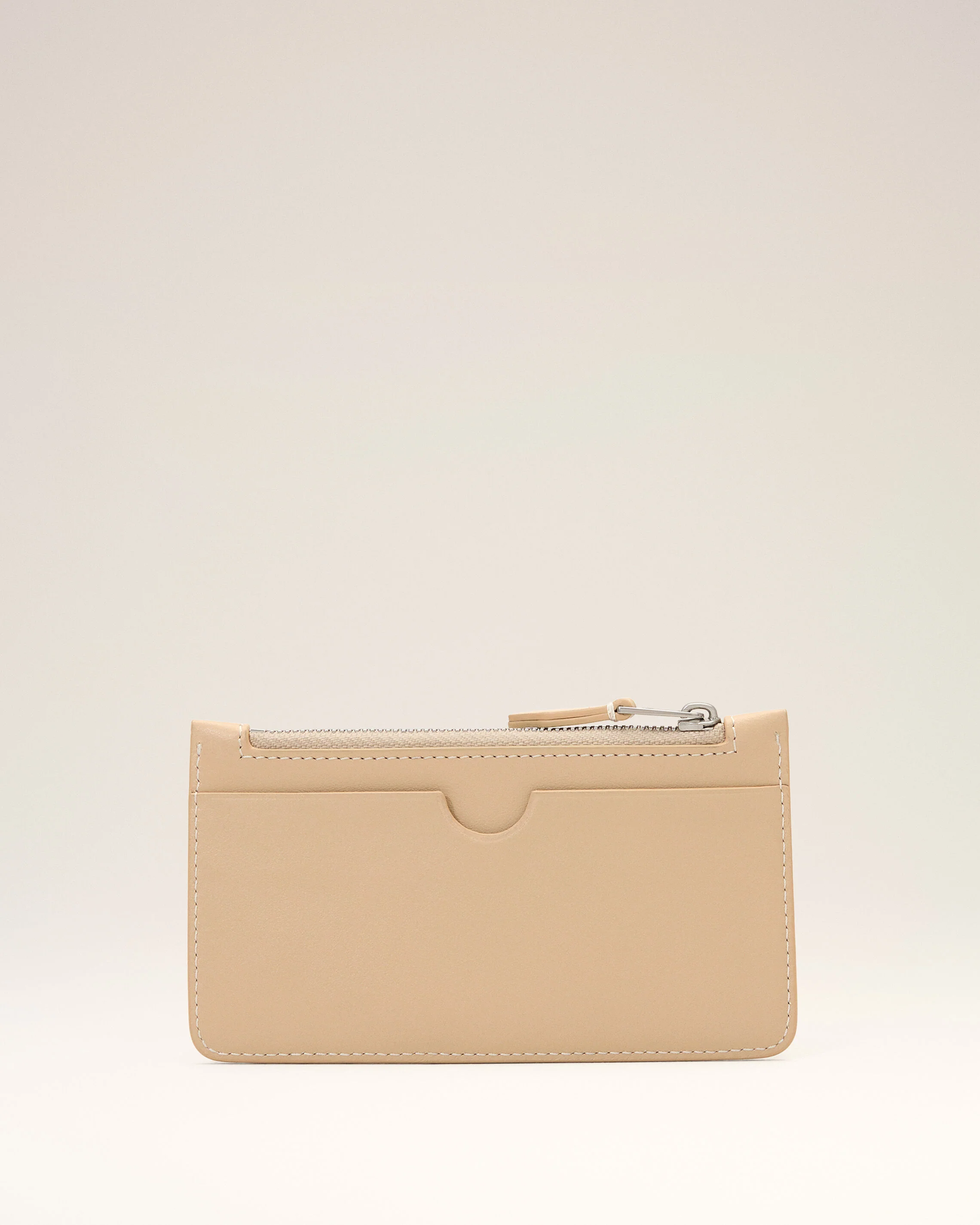 Porte-cartes zippé beige en cuir de vachette Ami de Coeur - Image 5