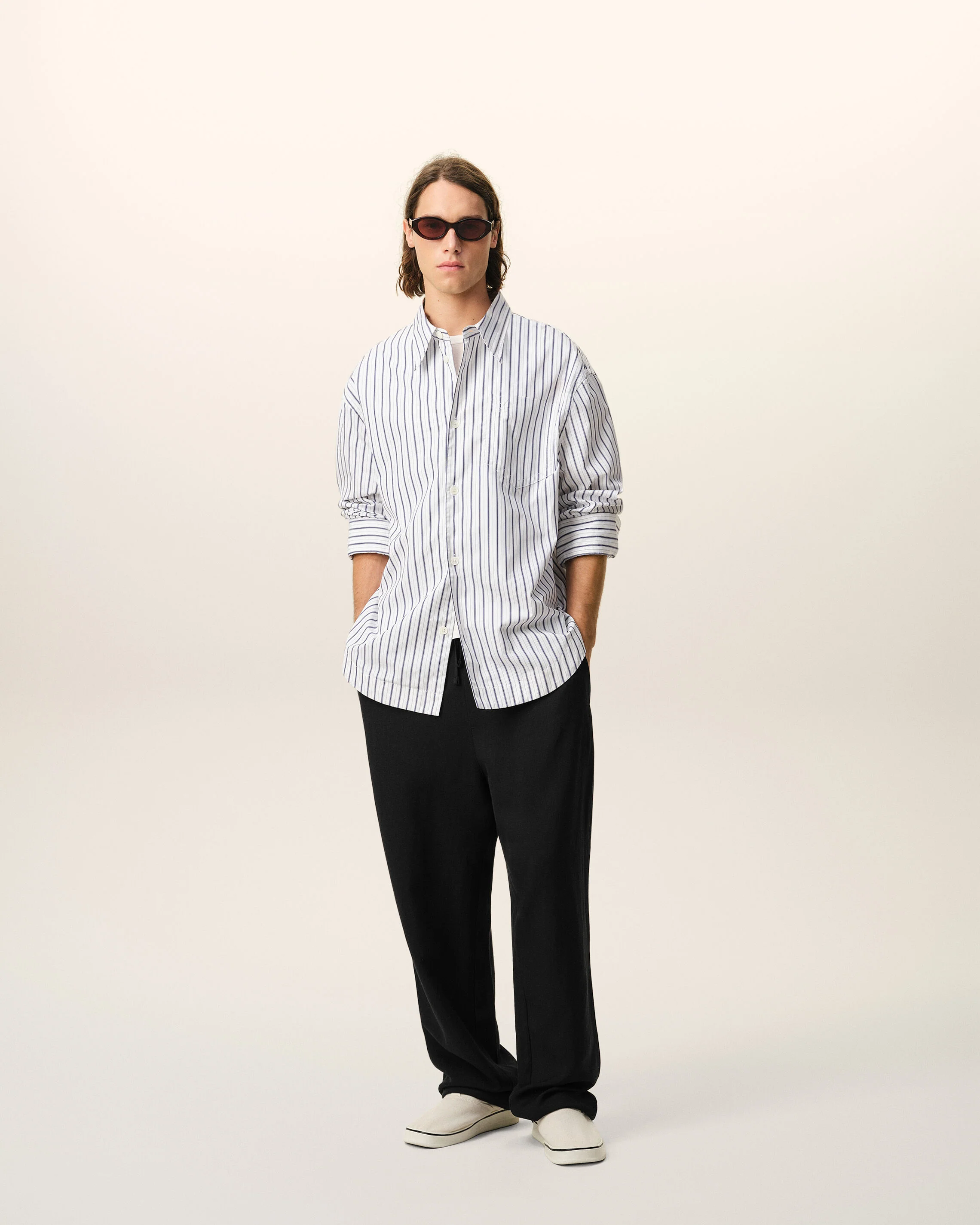 Pantalon Noir Taille Elastiquée en Lin Mélangé - Image 2