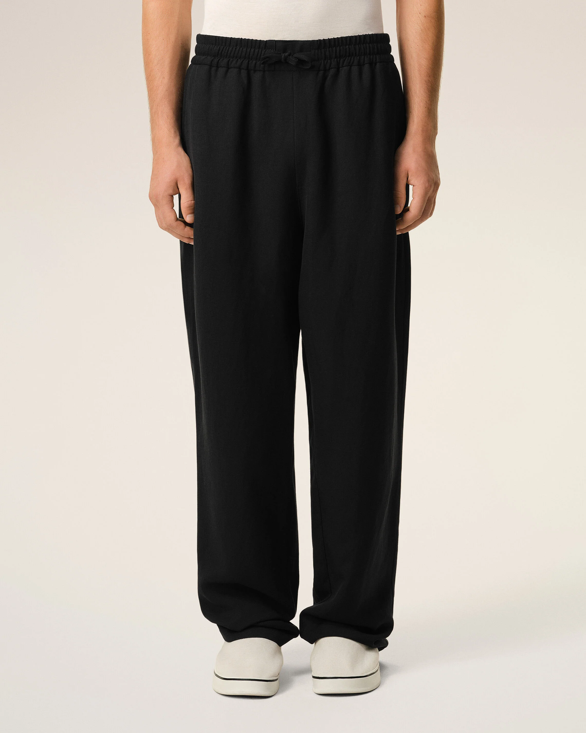 Pantalon Noir Taille Elastiquée en Lin Mélangé - Image 3