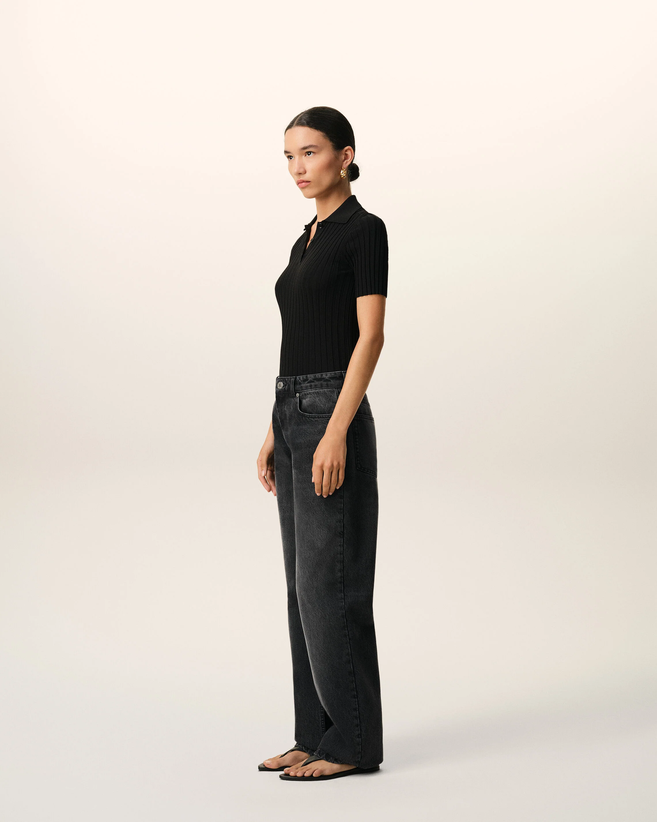 Jean Noir Coupe Large en Coton - Image 6