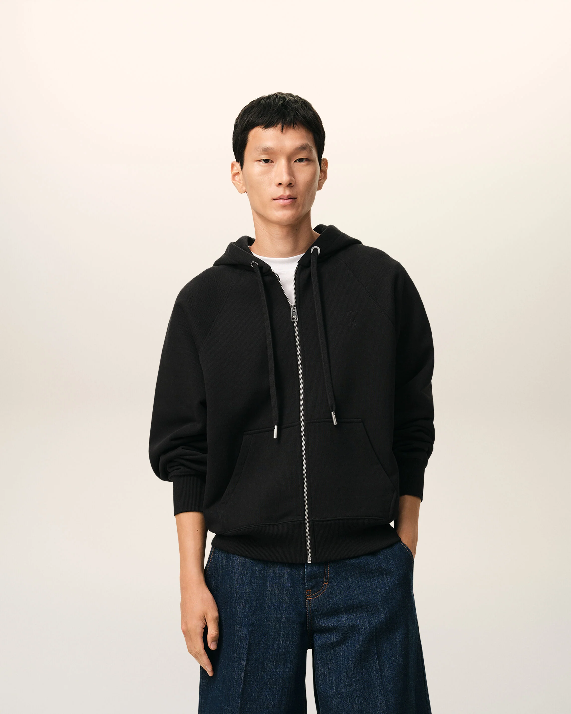 Hoodie noir Zippé en coton Ami De Coeur Embossé - Image 2