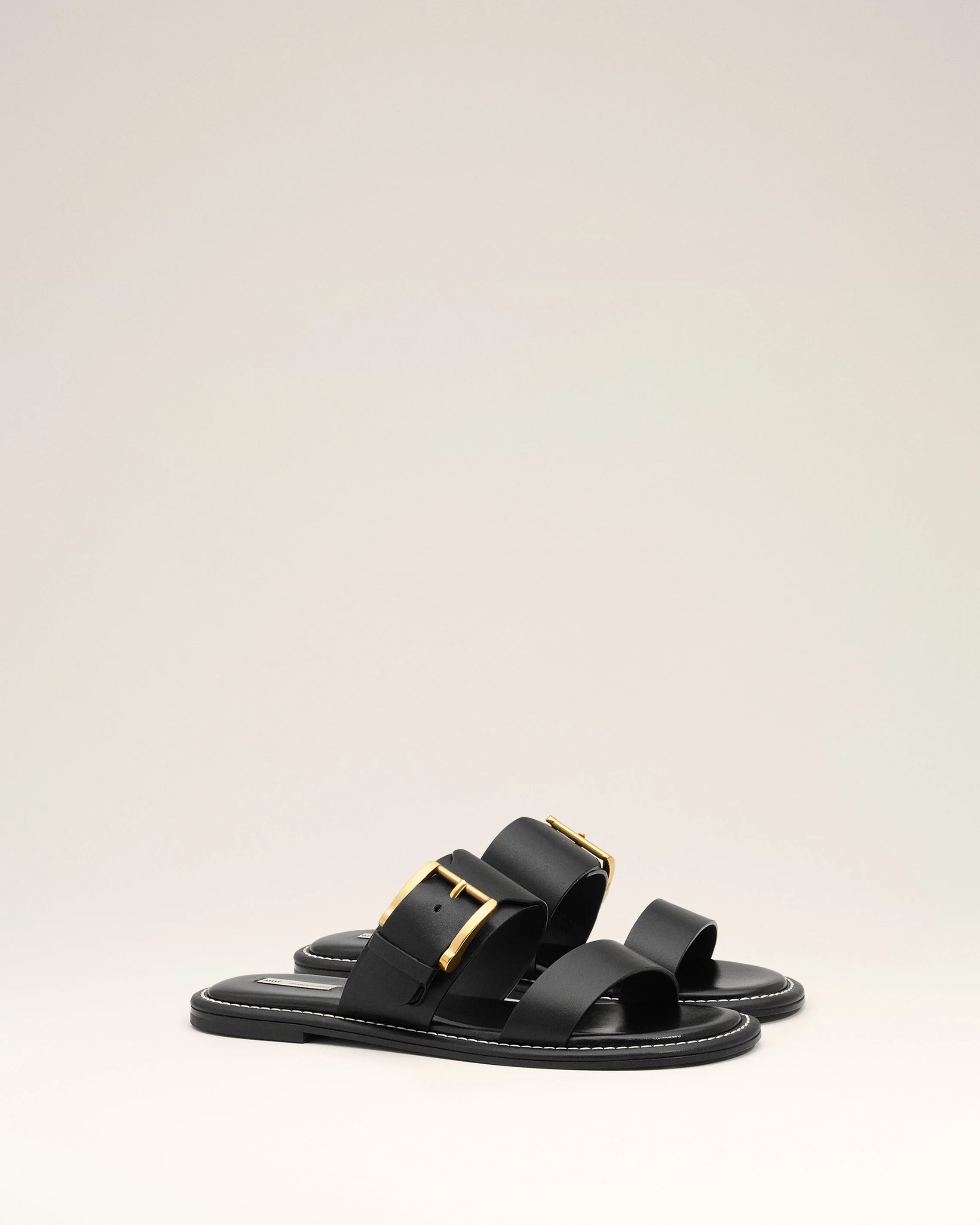 Sandales A Boucle Noires en Cuir De Veau - Image 3