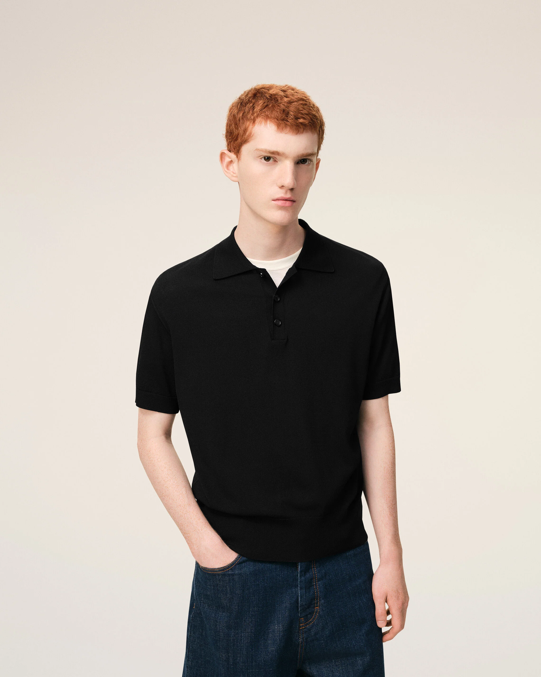 Polo Noir Manches Courtes en Maille - Image 3