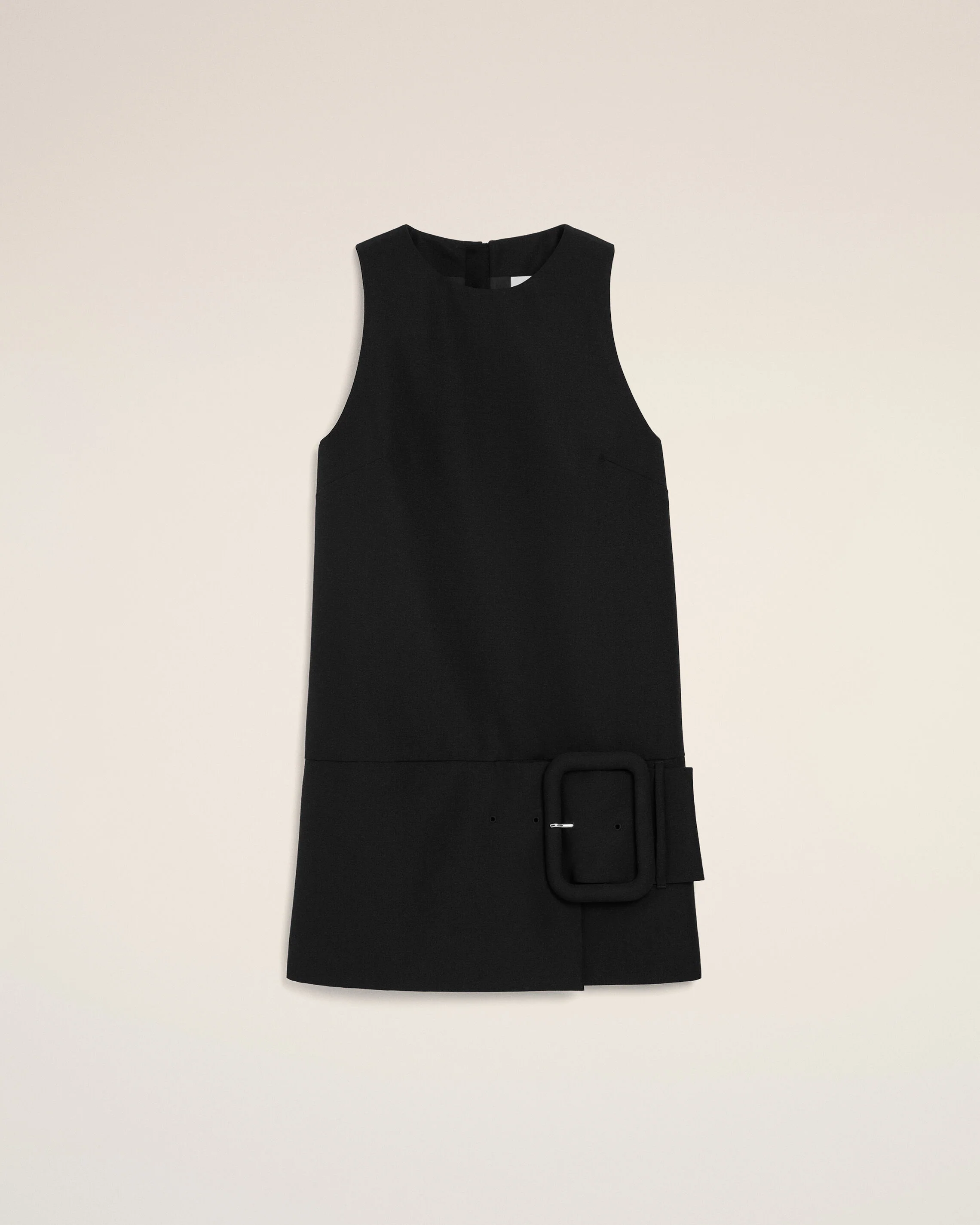 Robe Mini Noire Ceinturée en Laine Vierge