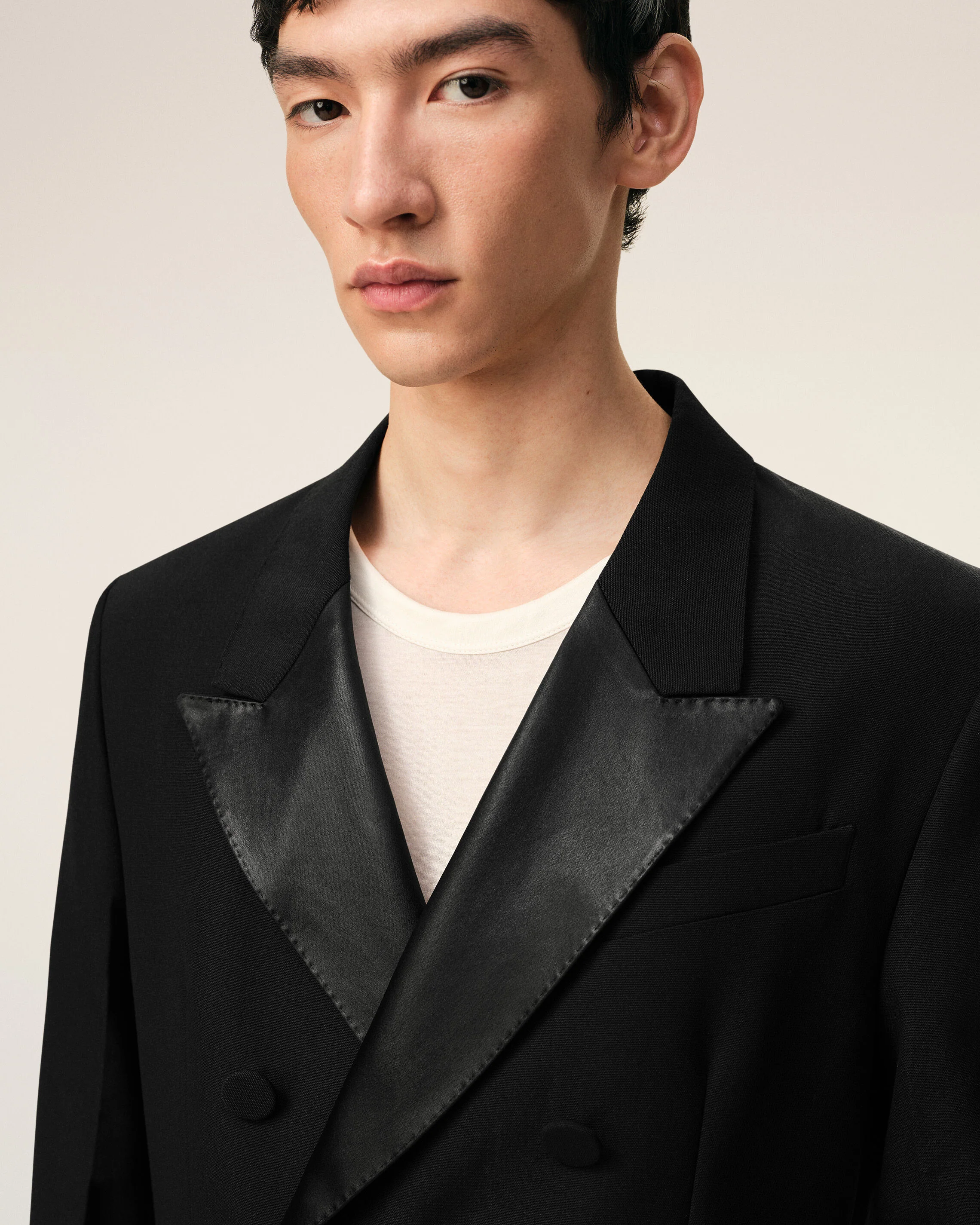 Veste Smocking Droite Double Boutonnage Noire en Laine Vierge - Image 3