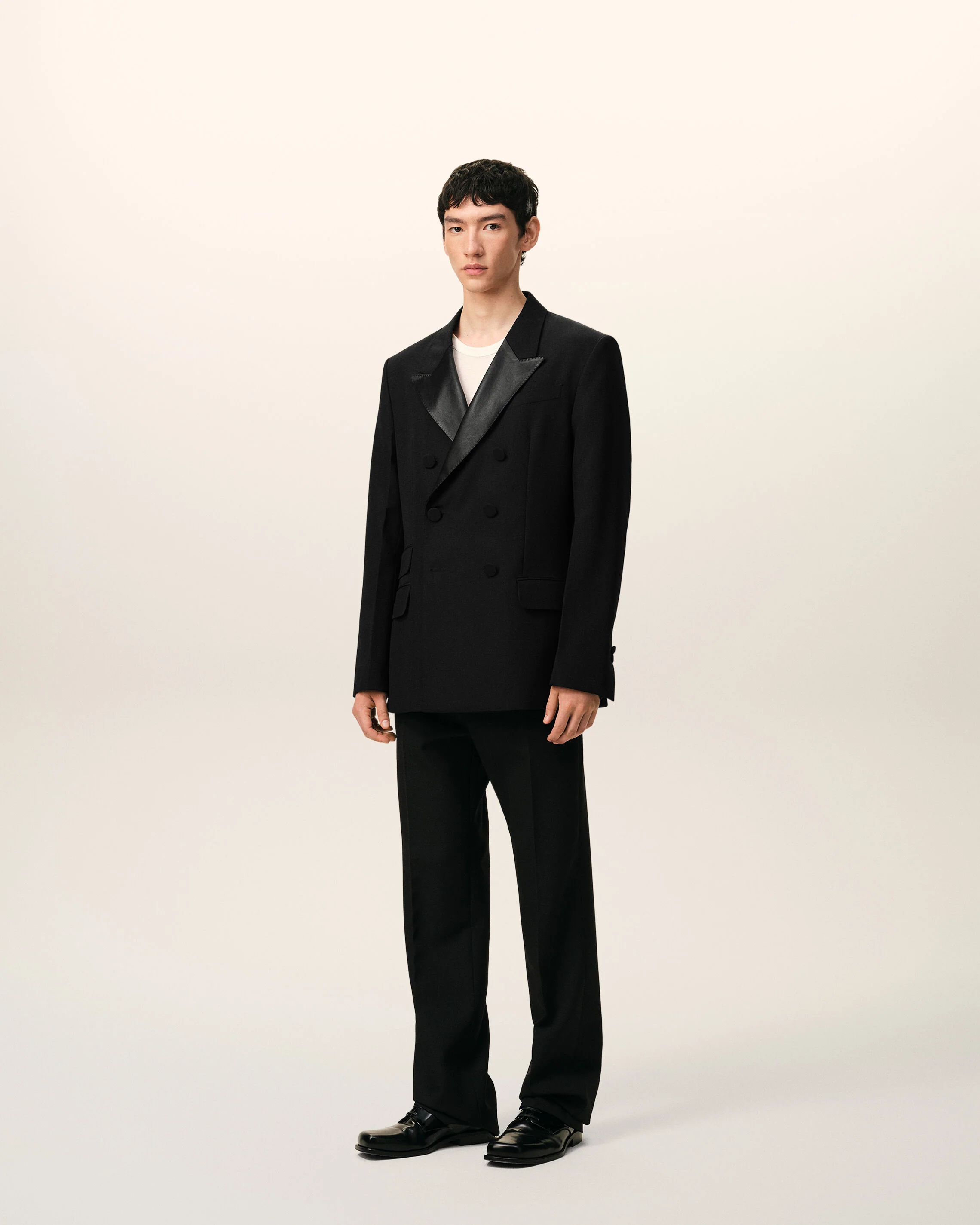 Veste Smocking Droite Double Boutonnage Noire en Laine Vierge - Image 5