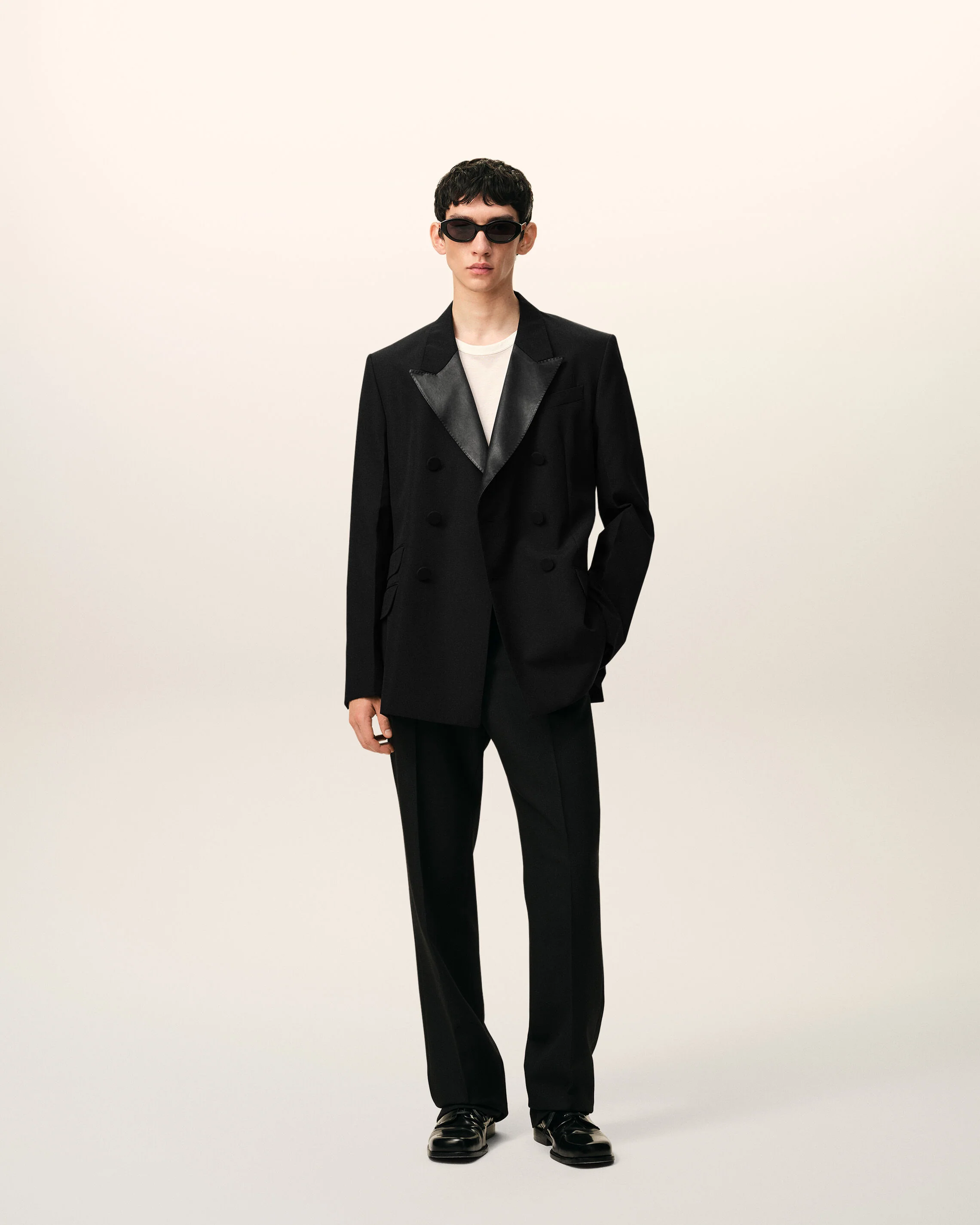 Veste Smocking Droite Double Boutonnage Noire en Laine Vierge - Image 7