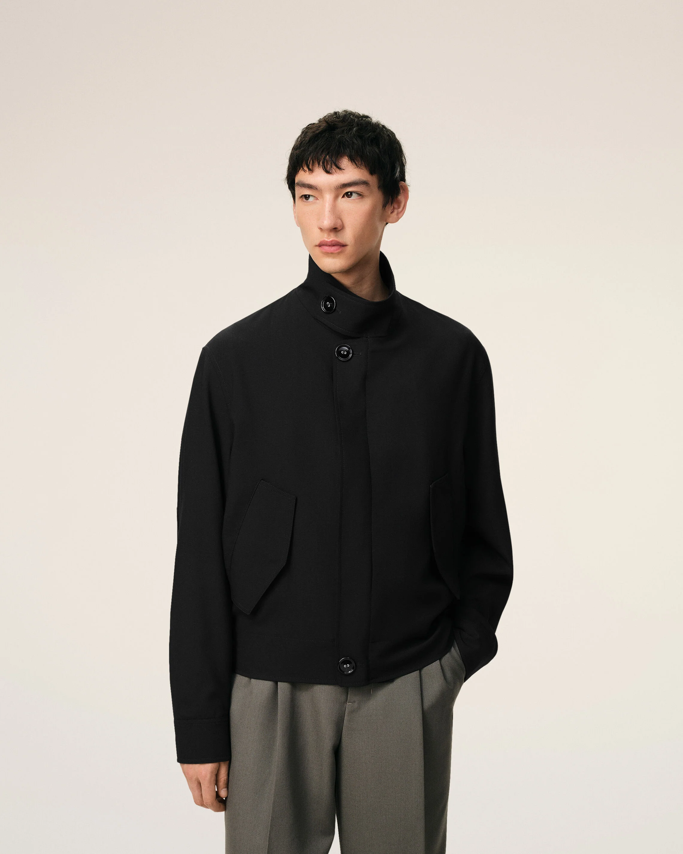 Veste Harrington Noire en Laine Vierge - Image 3