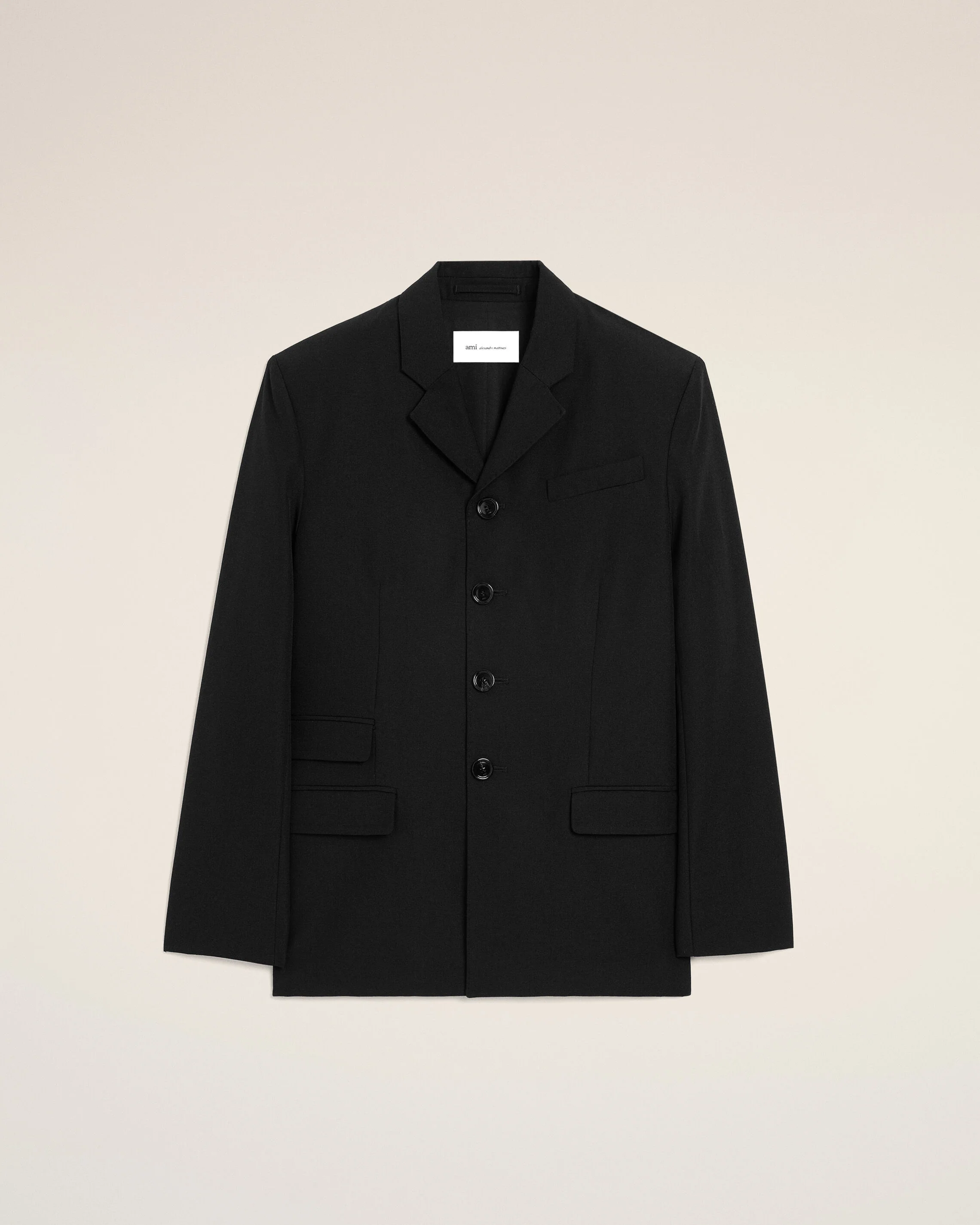 Veste Droite Simple Boutonnage Noire en Laine Vierge