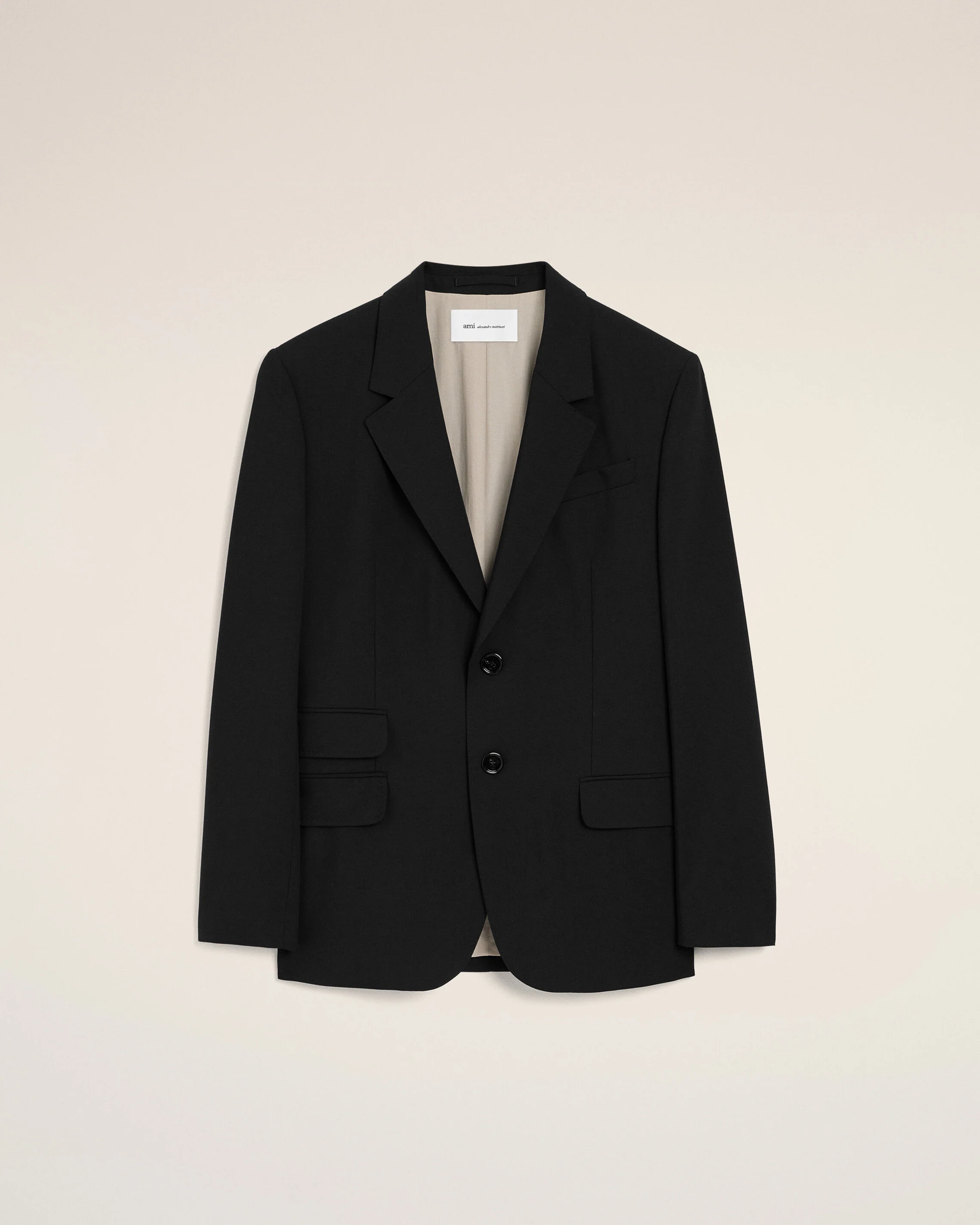 Veste Droite Simple Boutonnage Noire en Laine Vierge