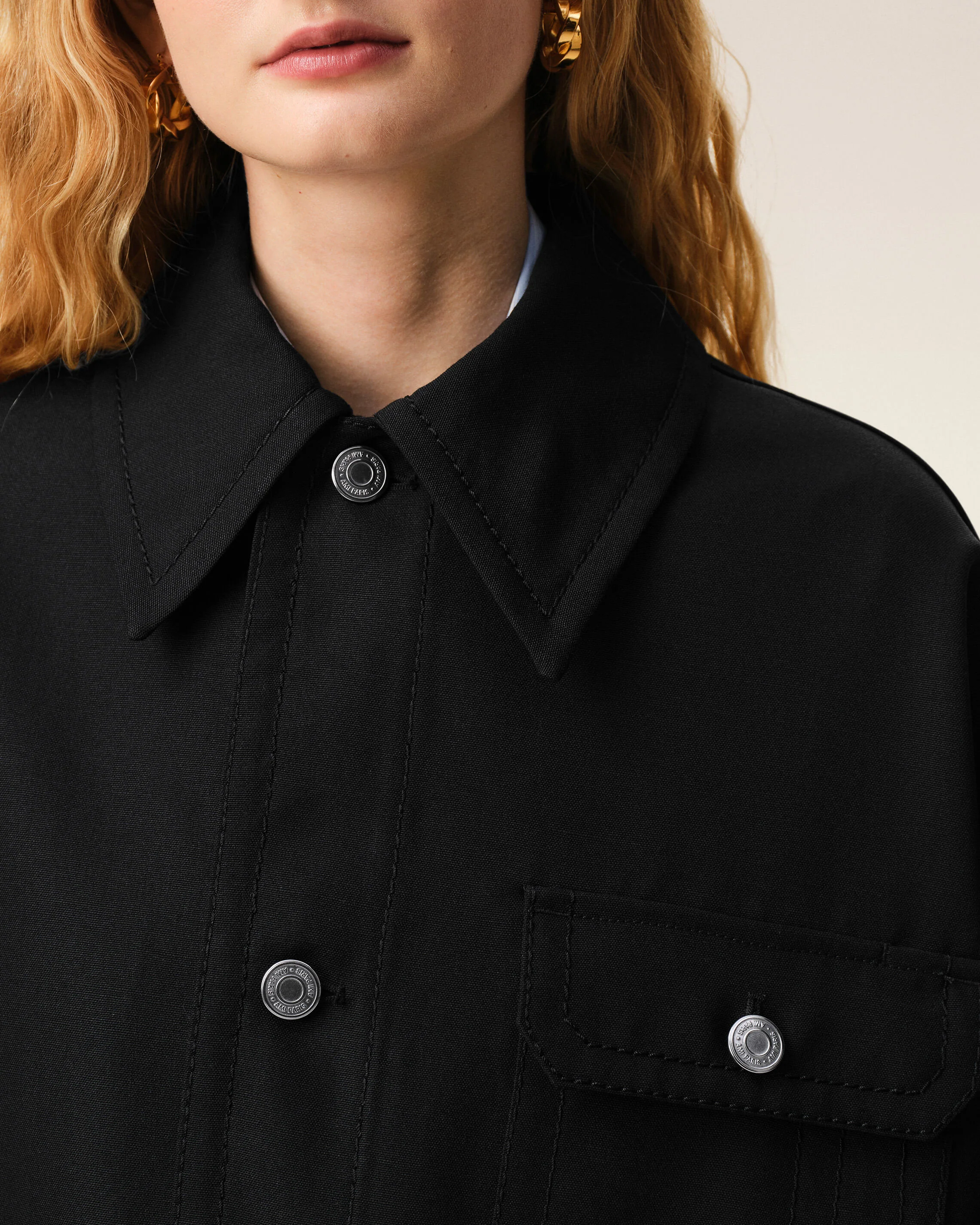 Veste Noire Worker en Laine Vierge - Image 11
