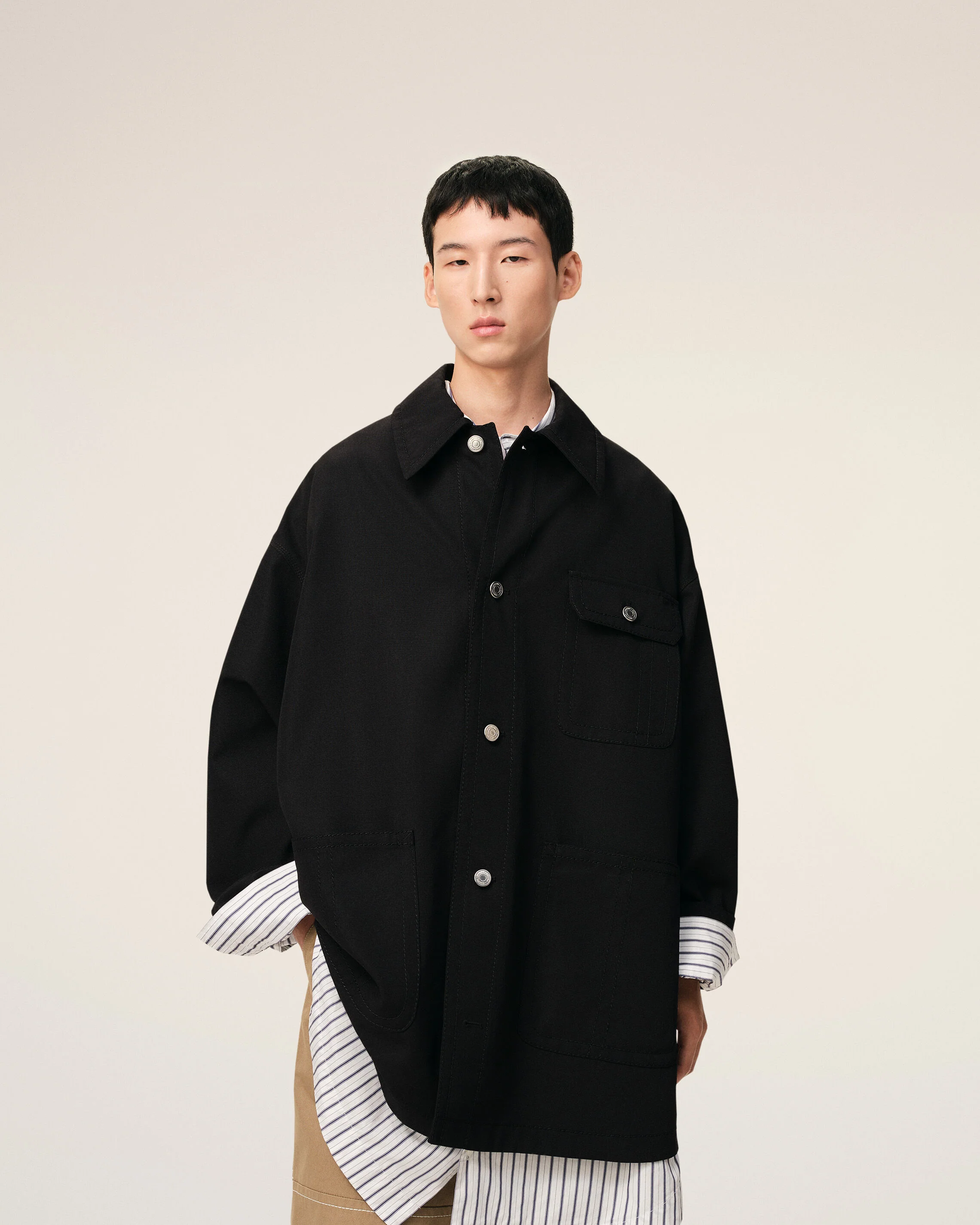 Veste Noire Worker en Laine Vierge - Image 3