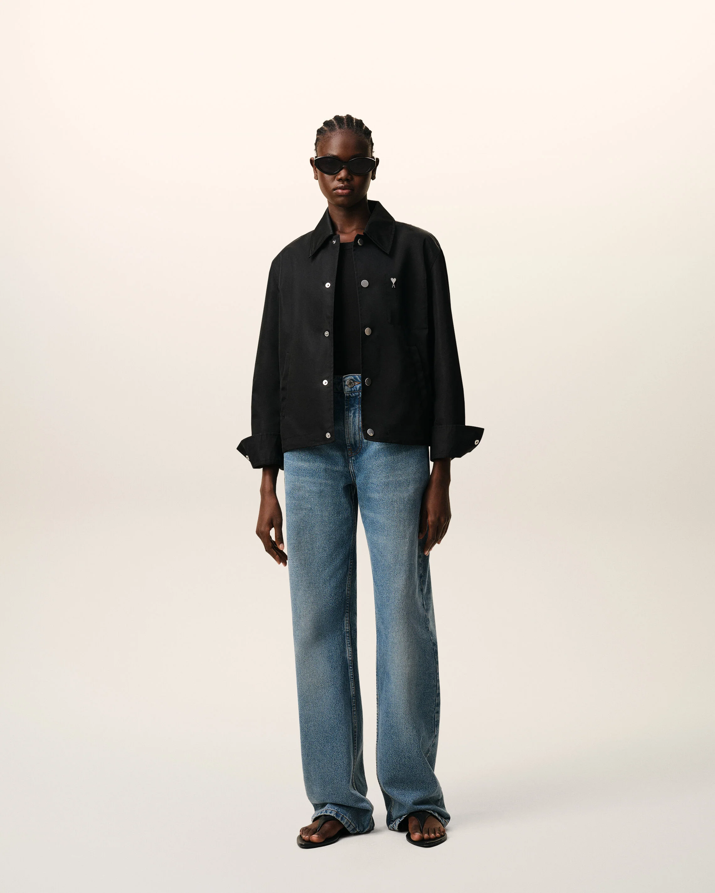 Blouson Noir Boutonné Rivet Ami De Coeur en Nylon - Image 8