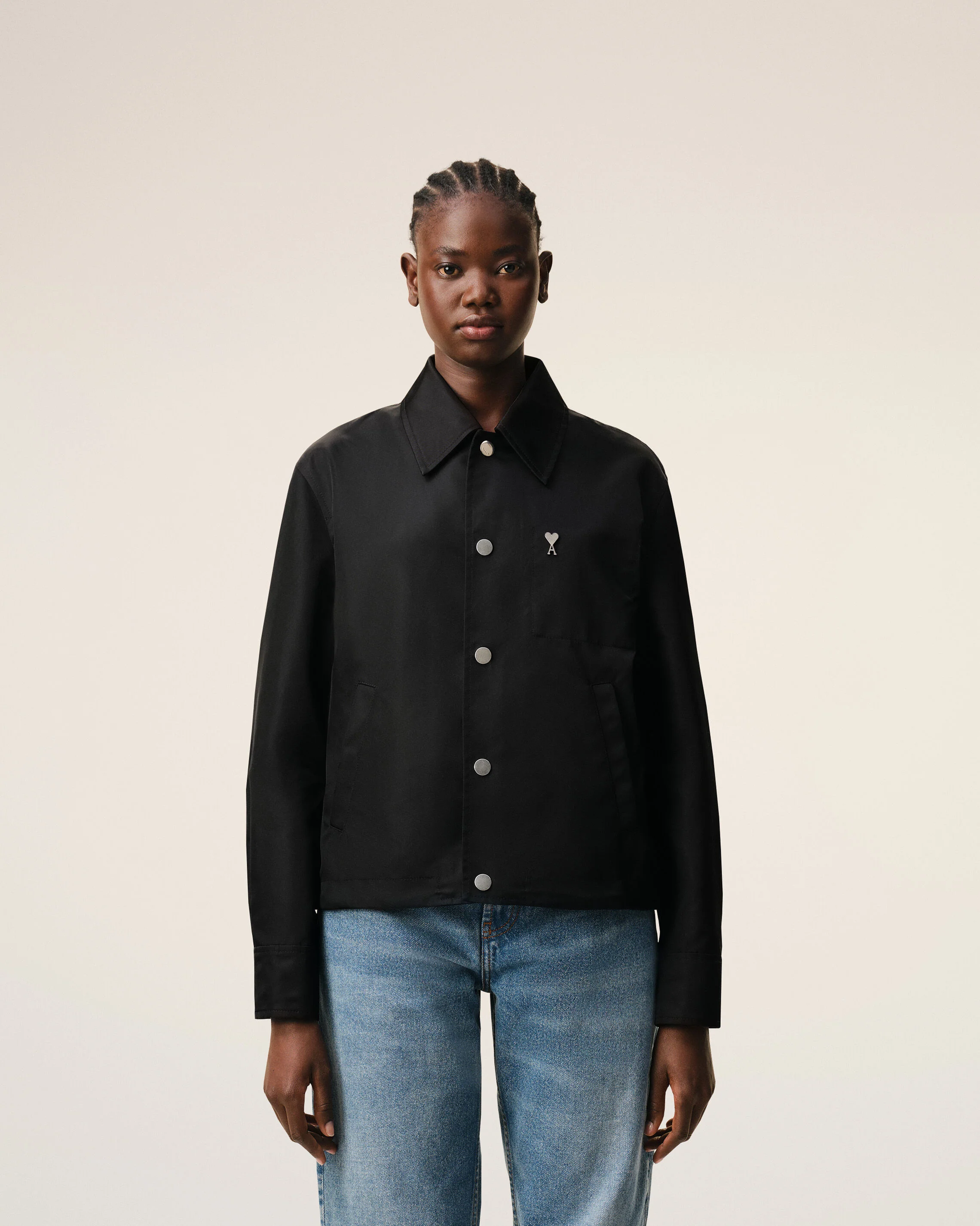 Blouson Noir Boutonné Rivet Ami De Coeur en Nylon - Image 9