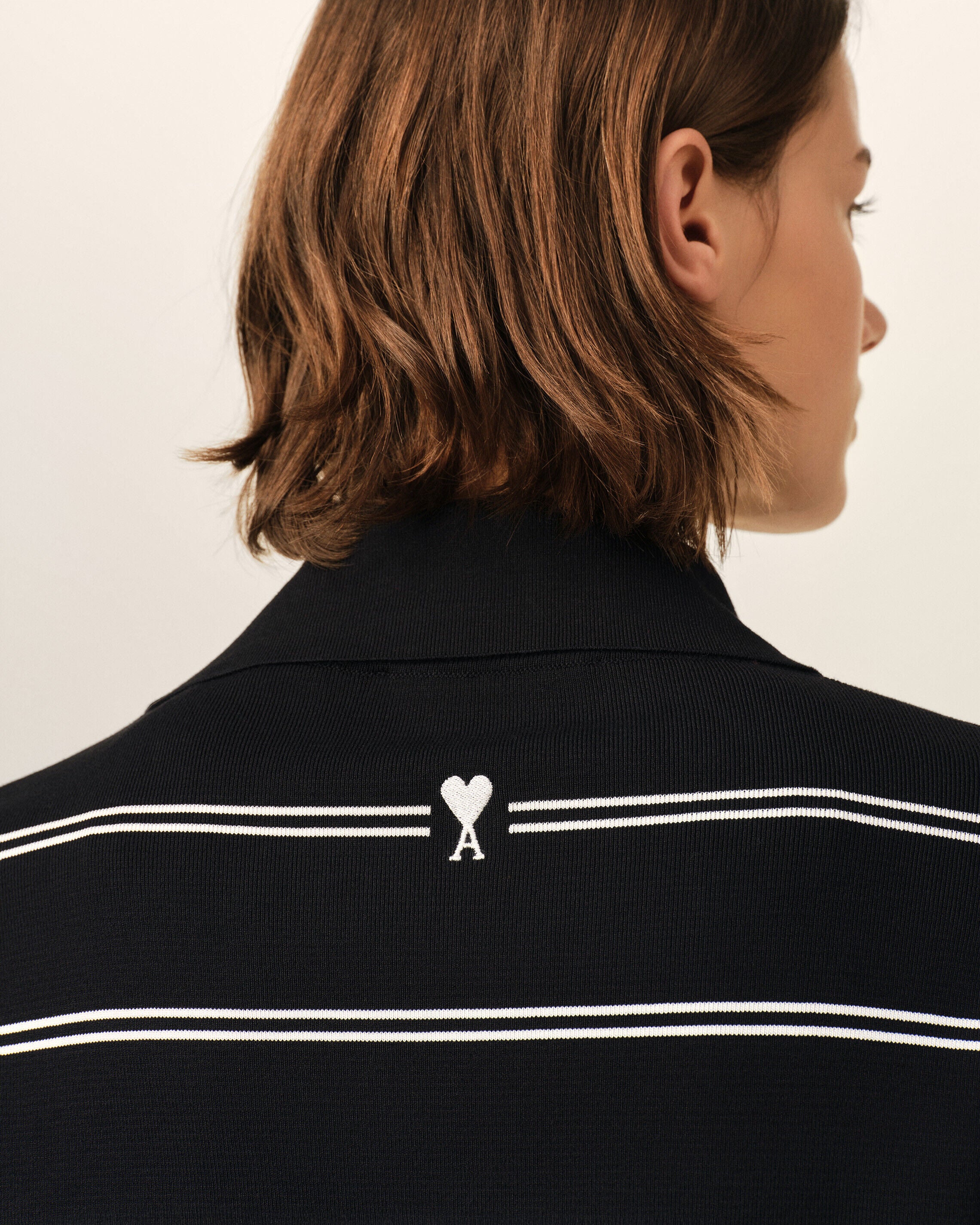 Polo noir Ă rayures en coton patch Ami - Image 10