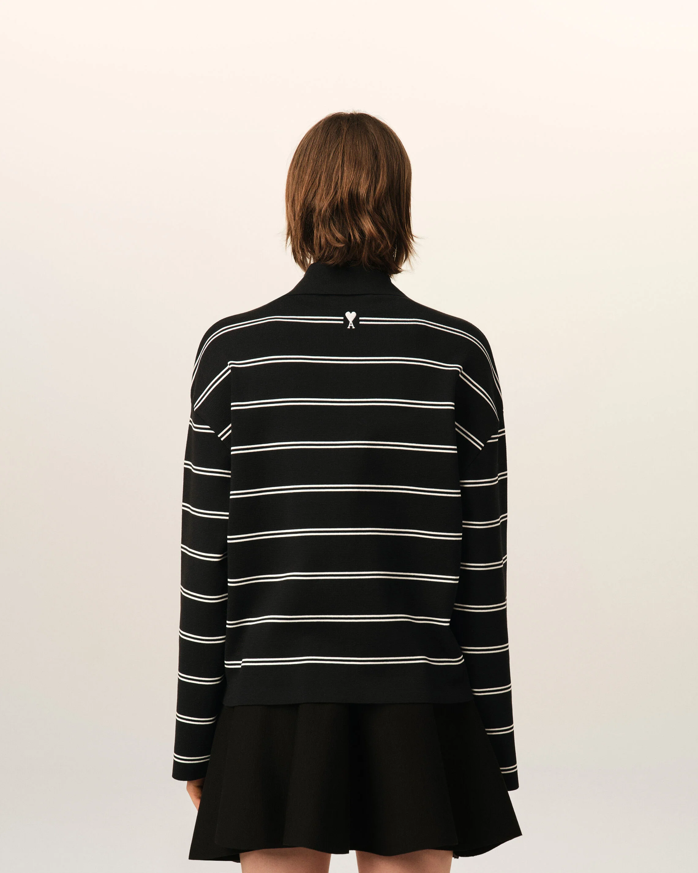 Polo noir Ă rayures en coton patch Ami - Image 11