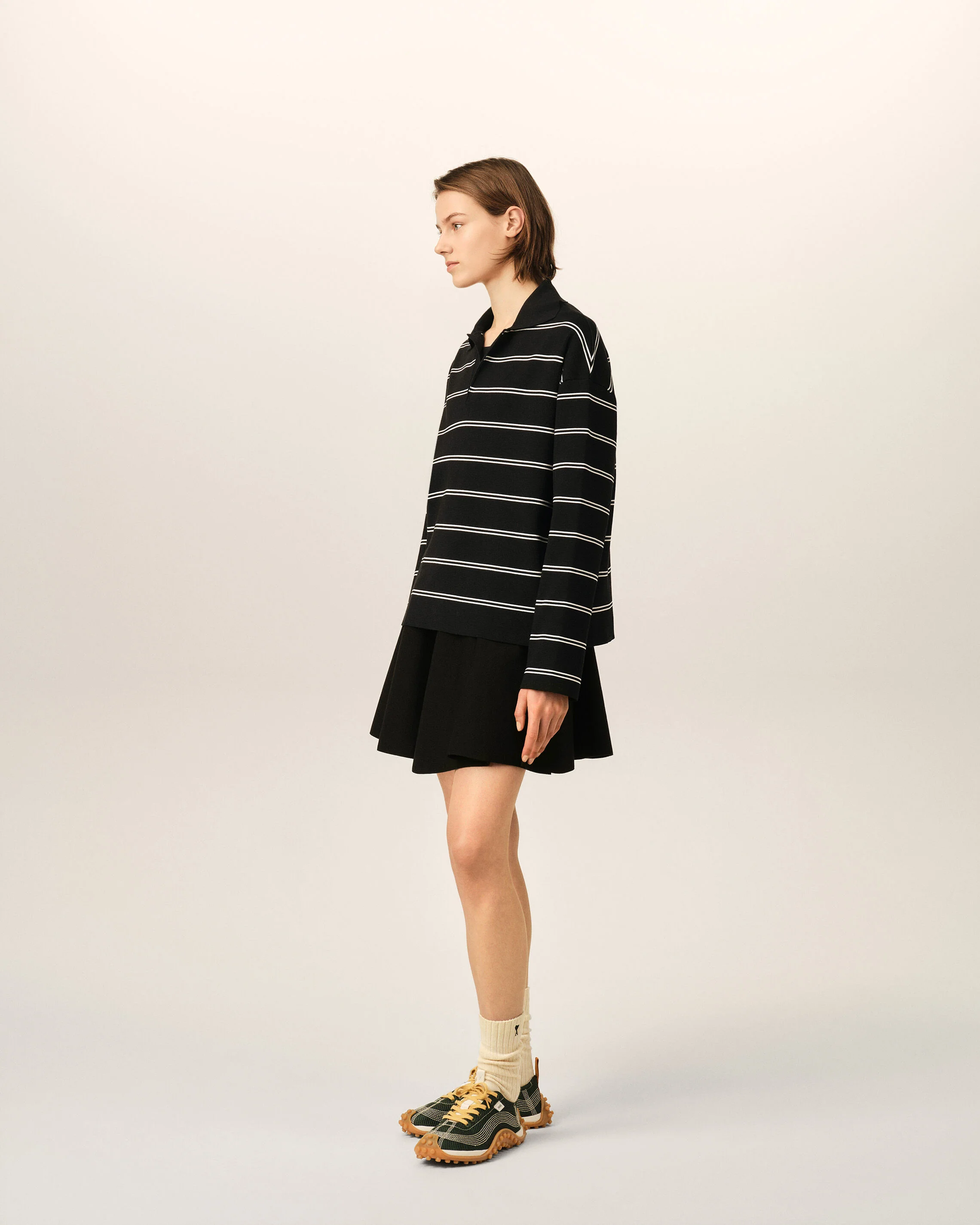 Polo noir Ă rayures en coton patch Ami - Image 12