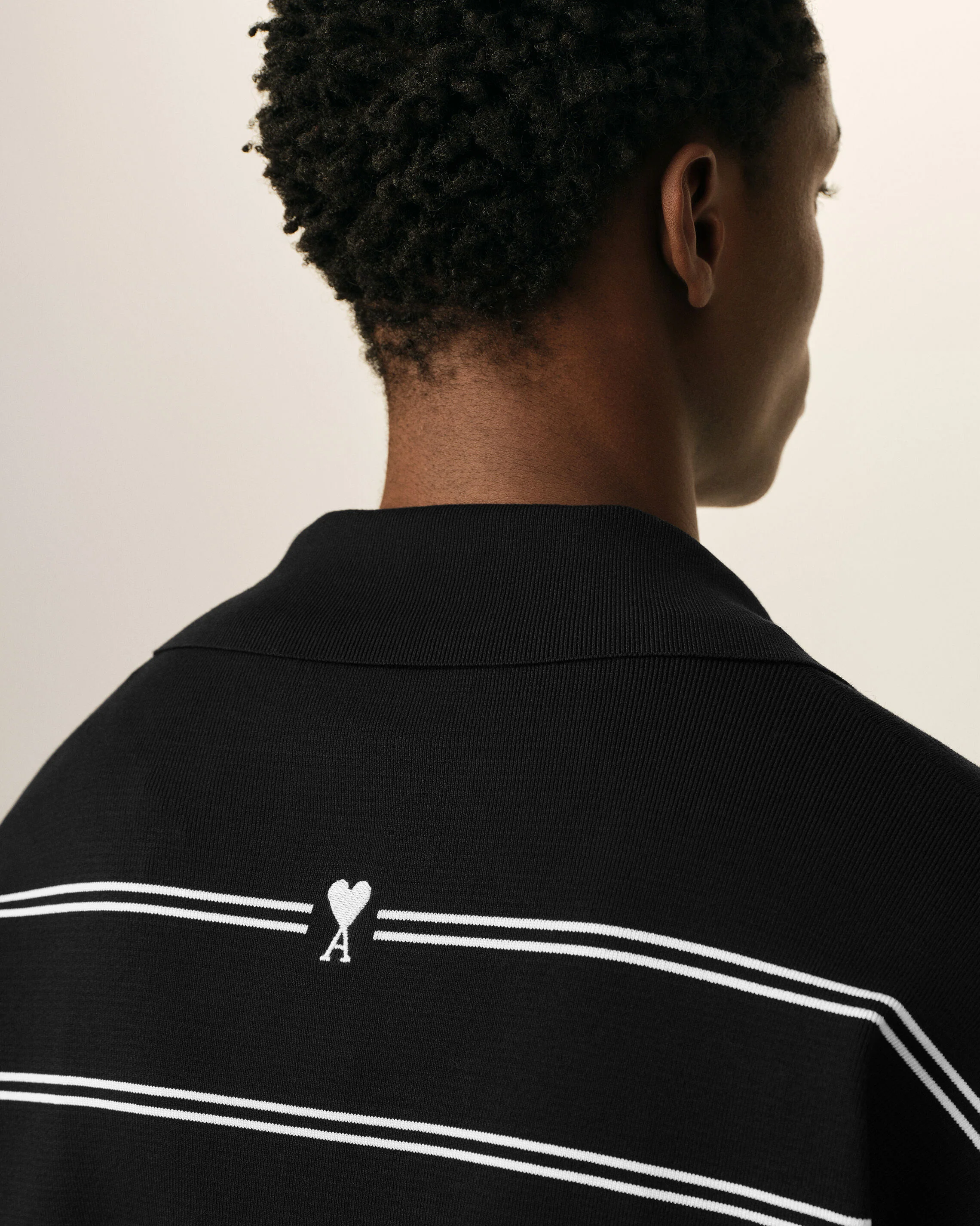Polo noir Ă rayures en coton patch Ami - Image 4