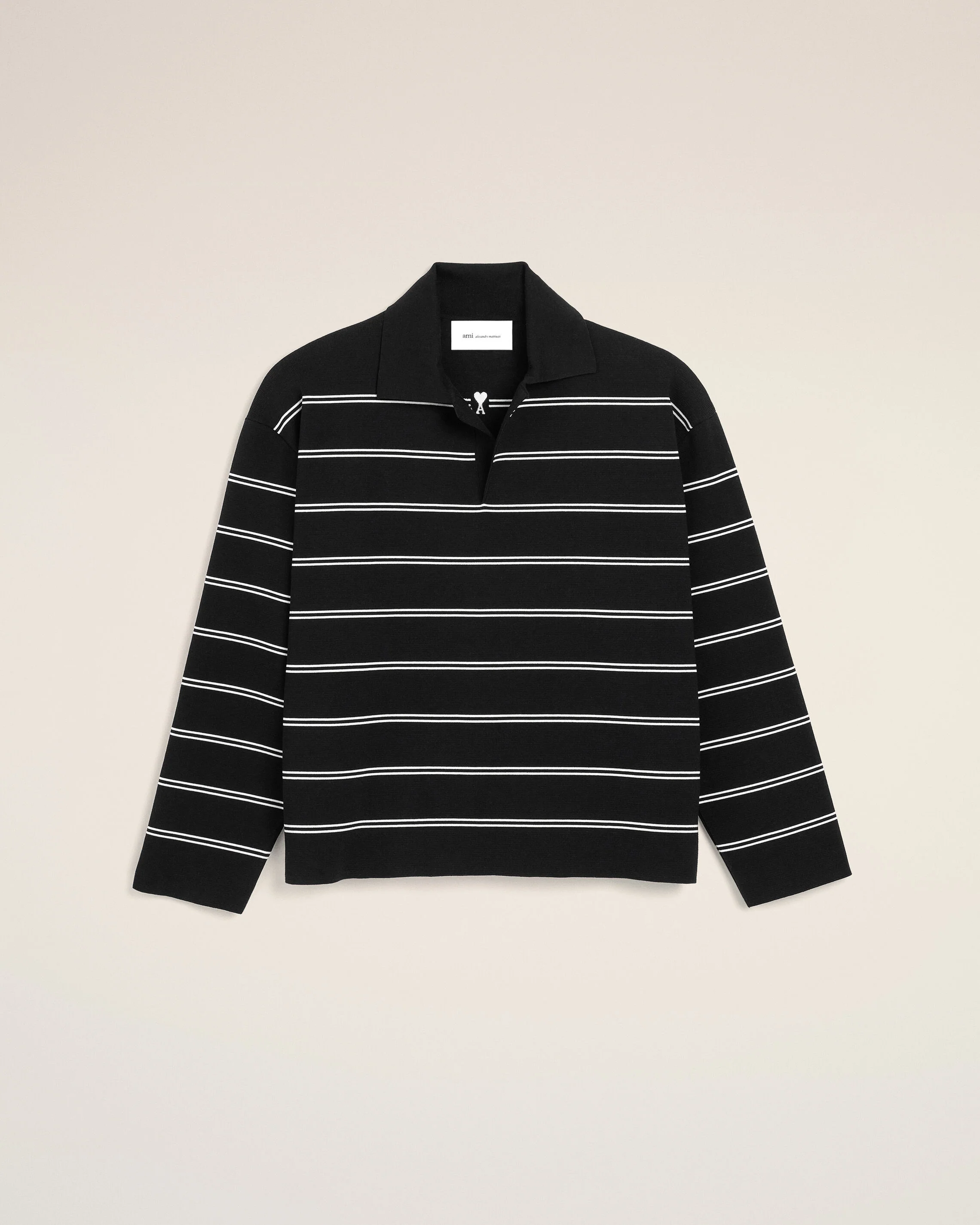 Polo noir Ă rayures en coton patch Ami - Image 7