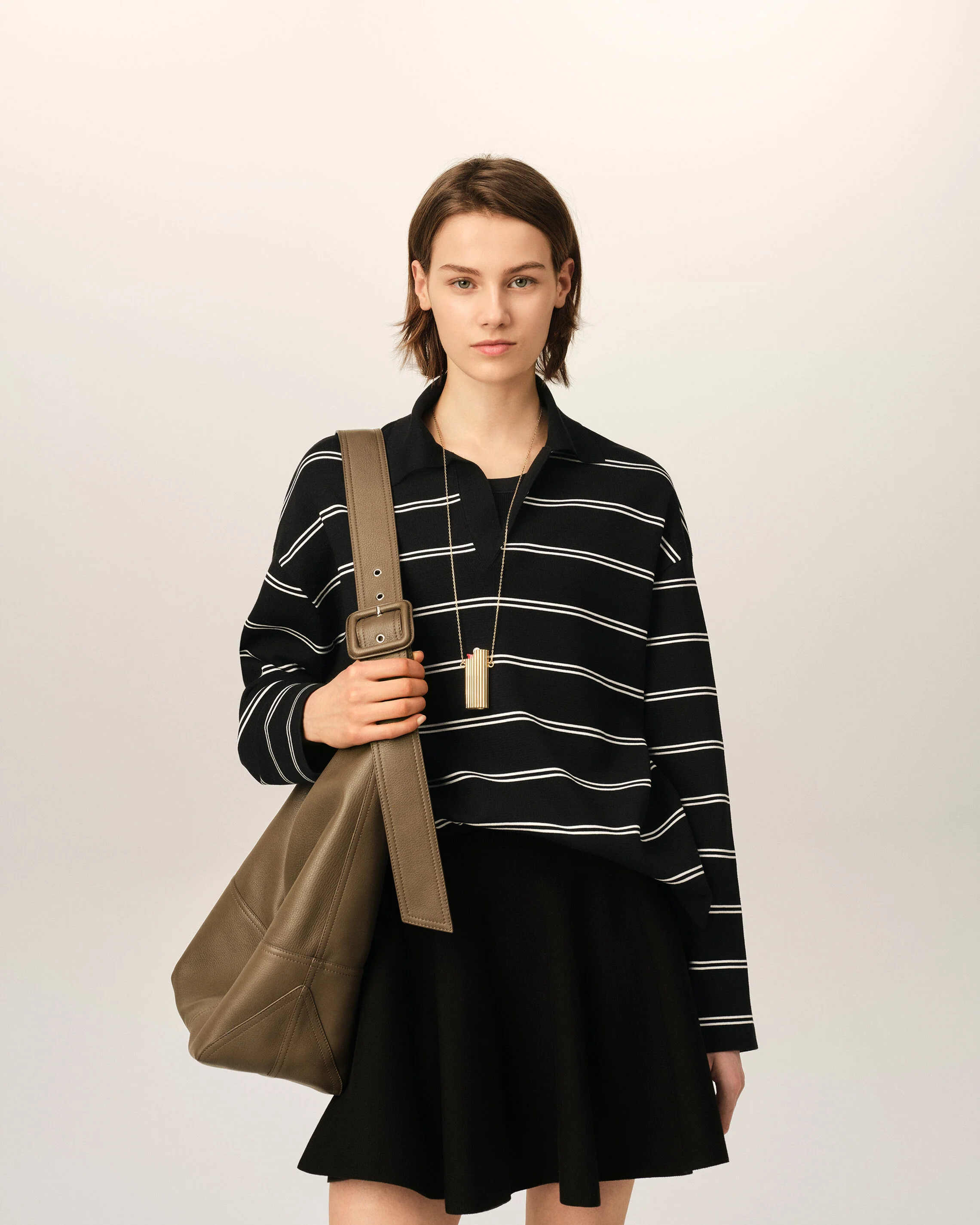 Polo noir Ă rayures en coton patch Ami - Image 8