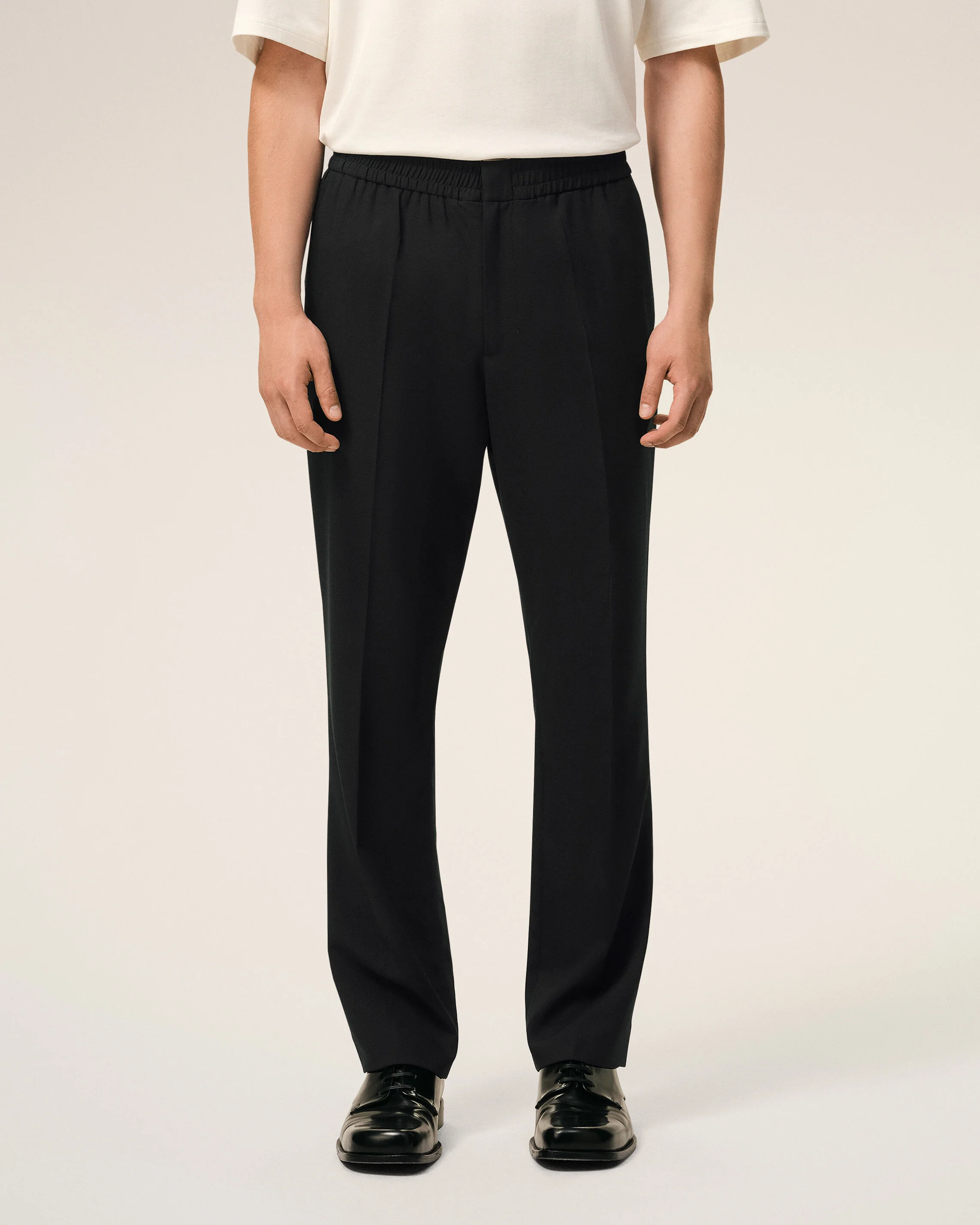 Pantalon Taille Elastiquée Noir en Laine - Image 3