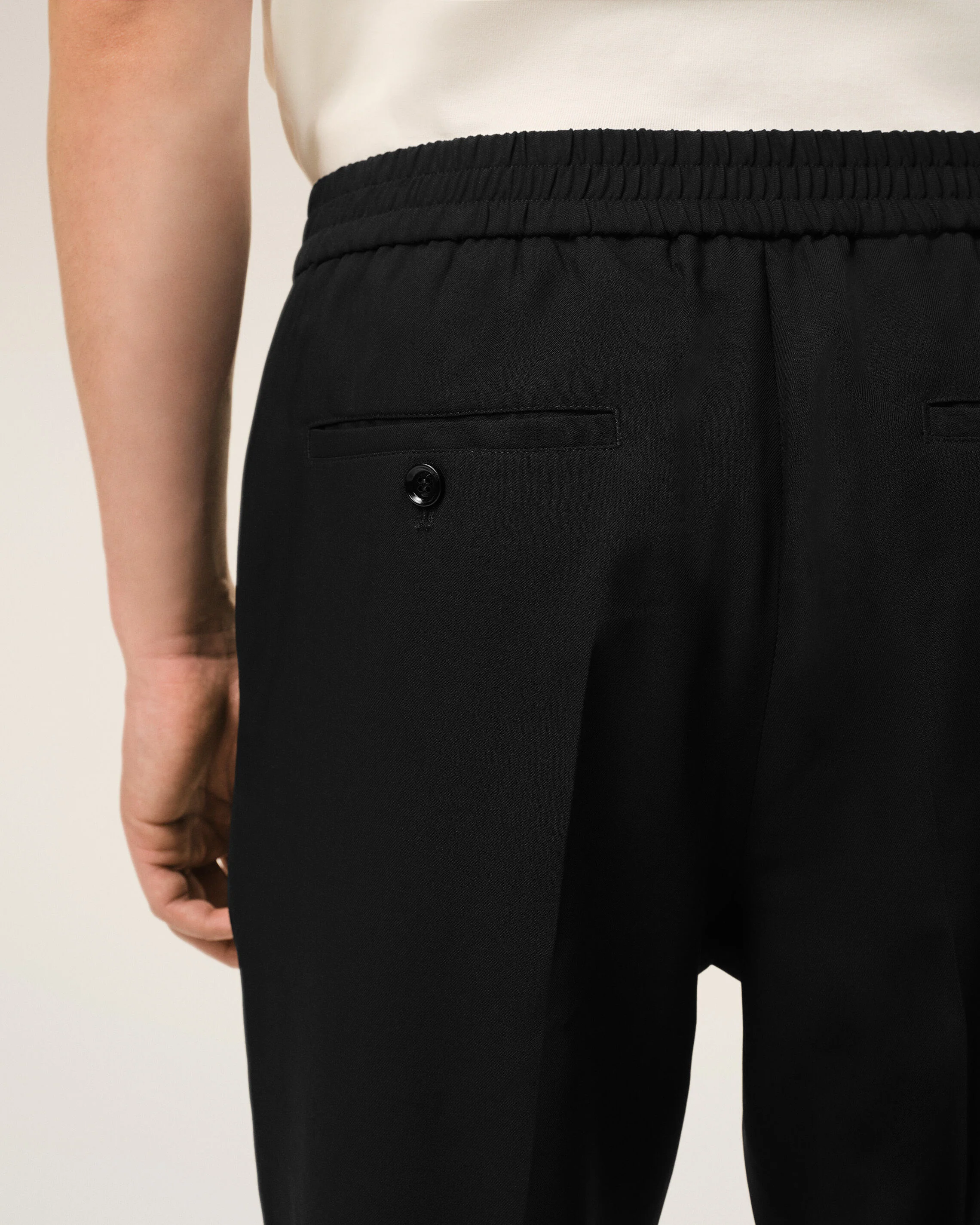 Pantalon Taille Elastiquée Noir en Laine - Image 5