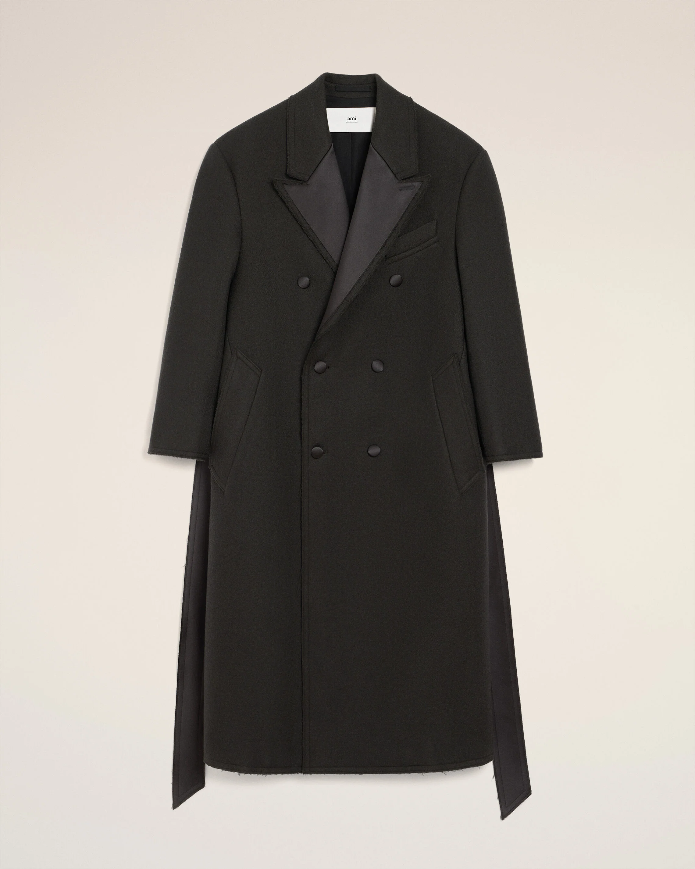 Manteau Smocking Noir Long Croisé En Laine - Image 7