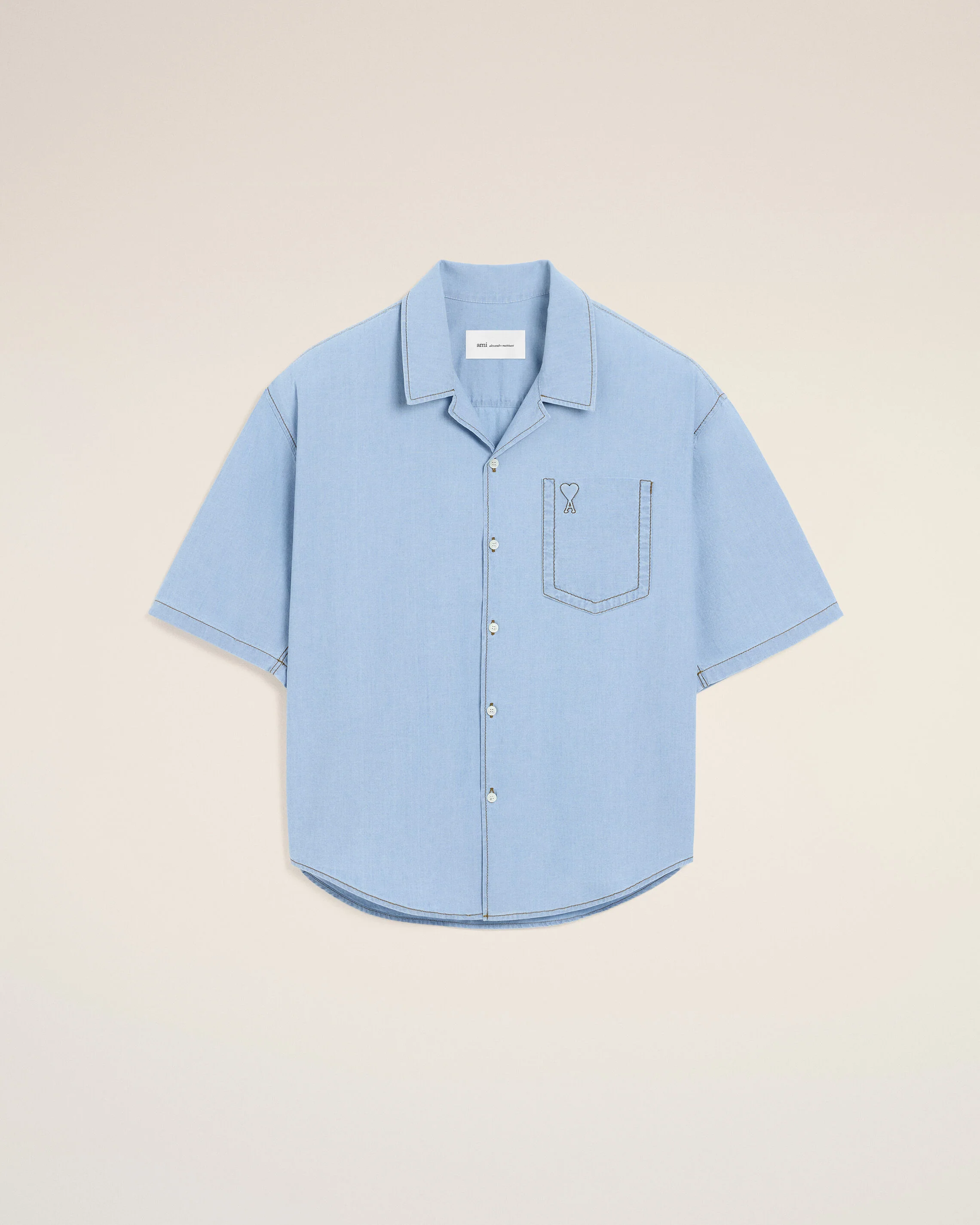 Chemise boxy bleue en coton manches courtes Ami de Coeur embossé