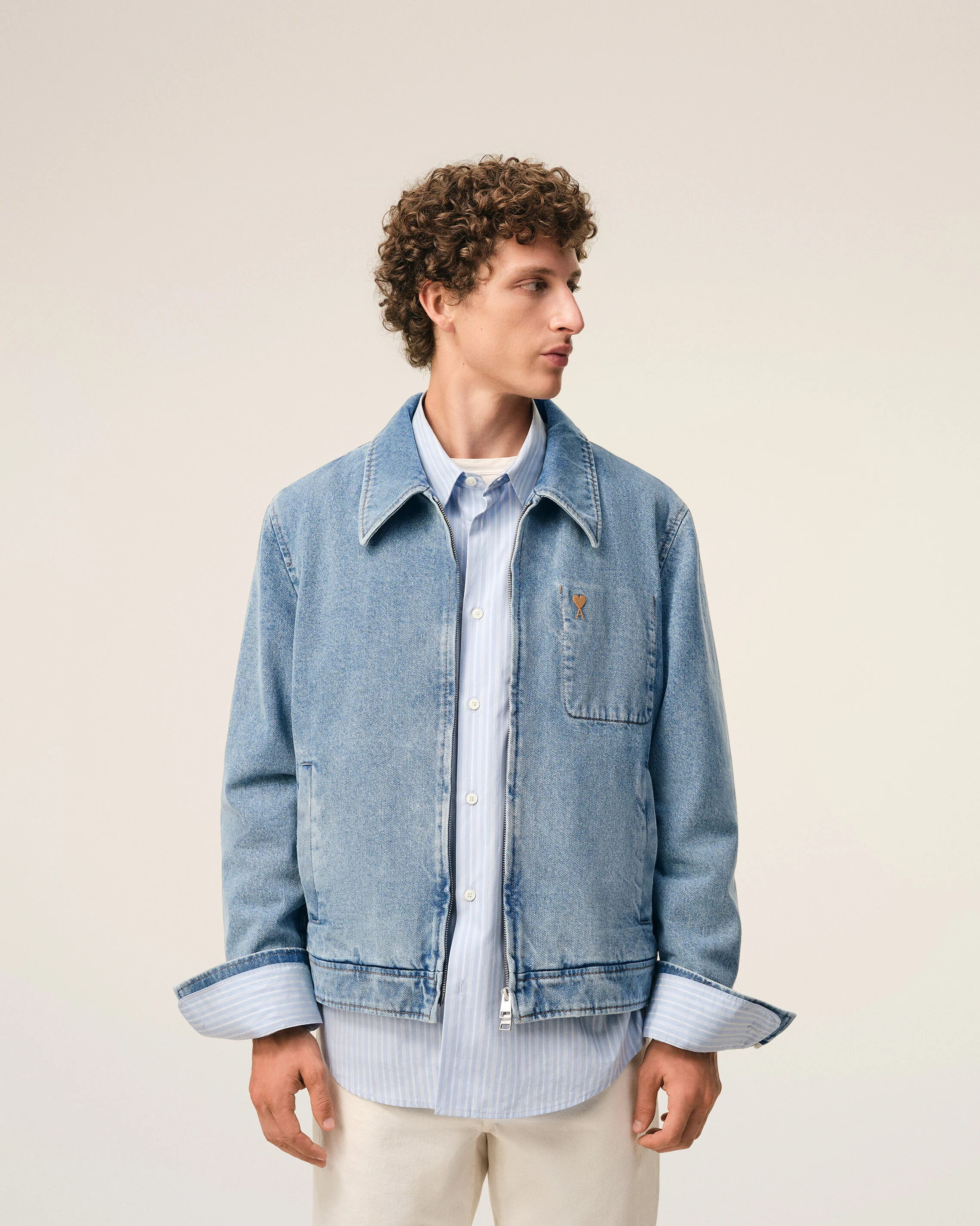 Blouson Zippé Bleu en Coton Ami De Coeur Contrasté - Image 3