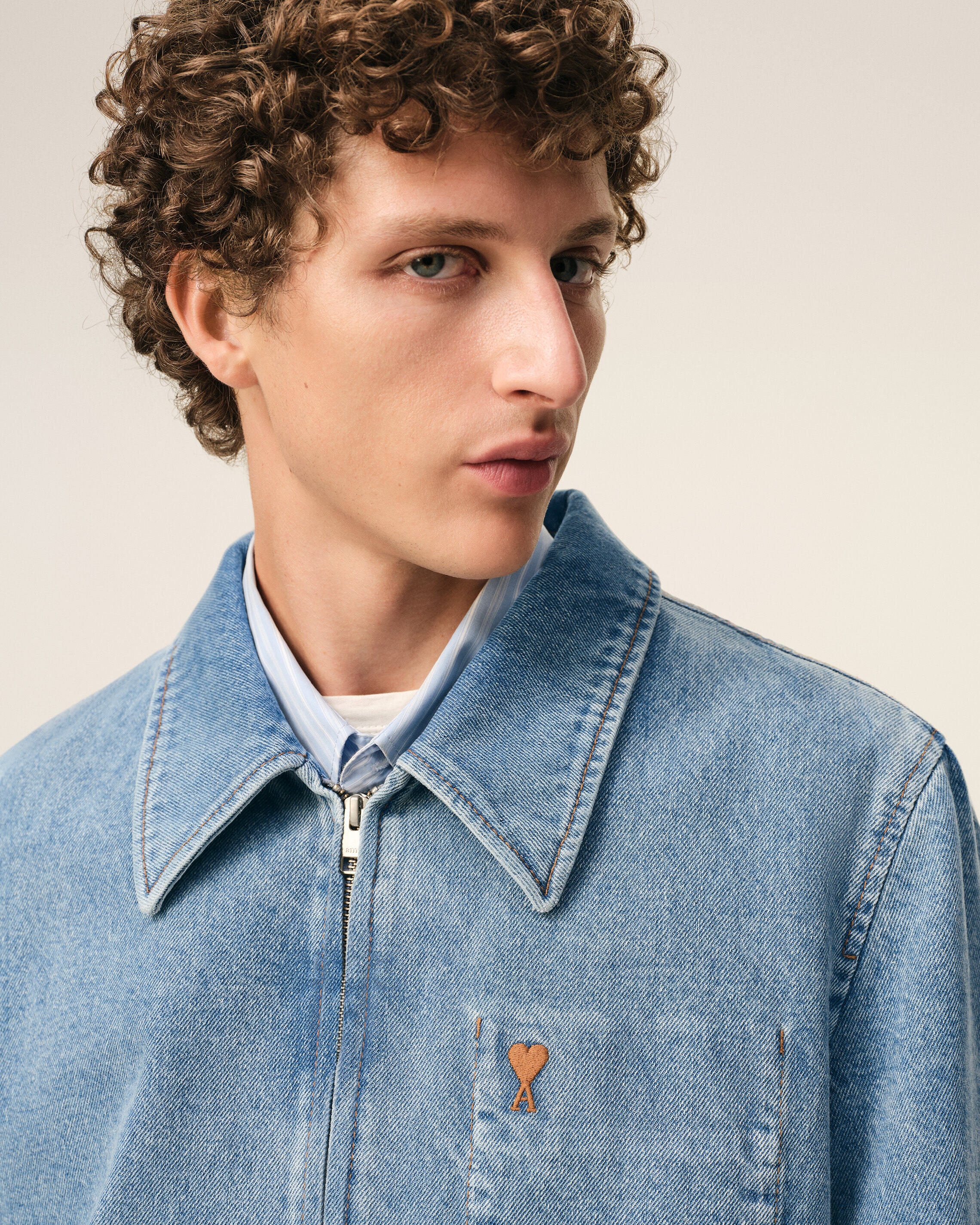 Blouson Zippé Bleu en Coton Ami De Coeur Contrasté - Image 4