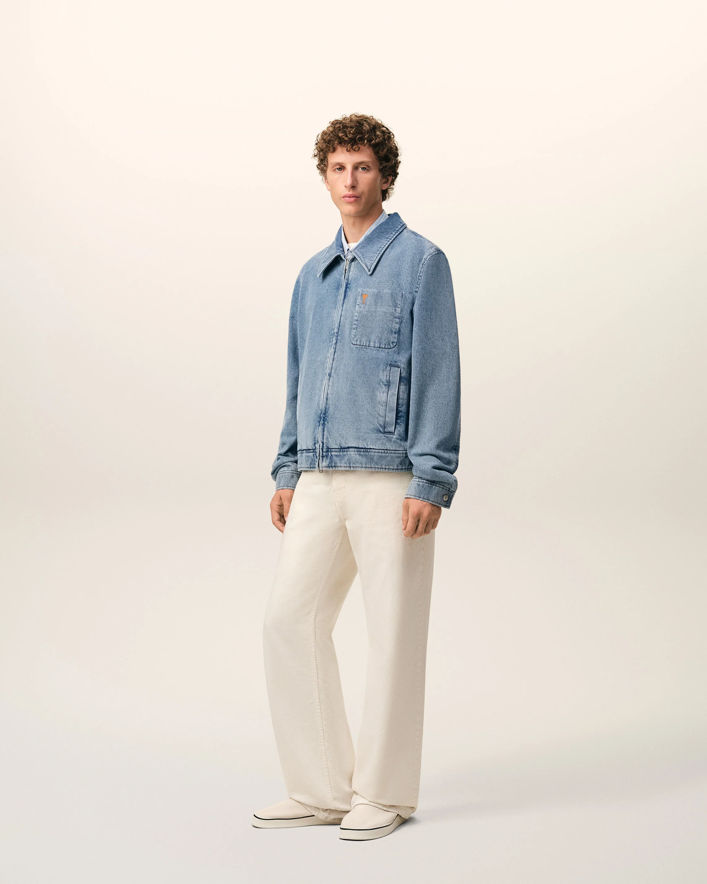 Blouson Zippé Bleu en Coton Ami De Coeur Contrasté - Image 6