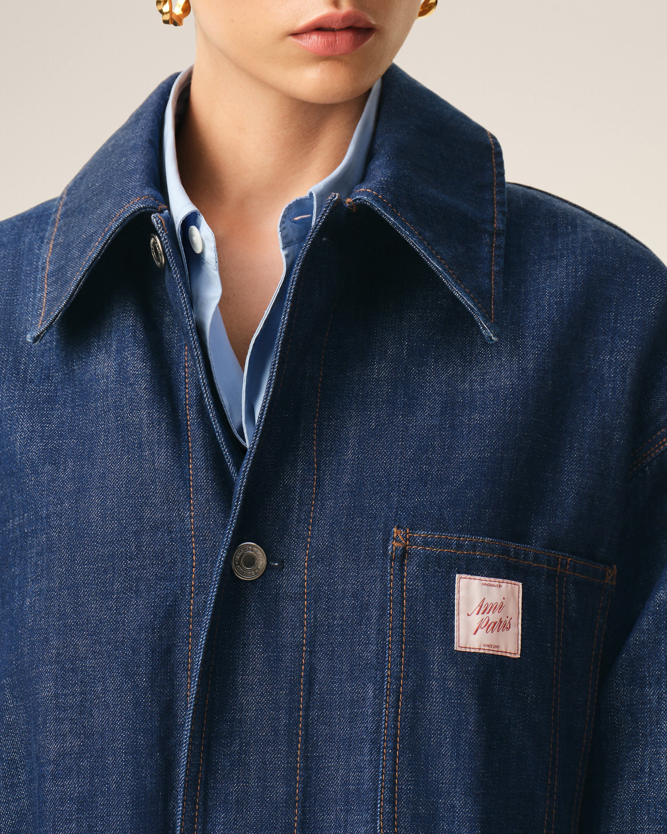 Veste Worker Bleue Empiècement Heritage Ami Paris en Coton - Image 10