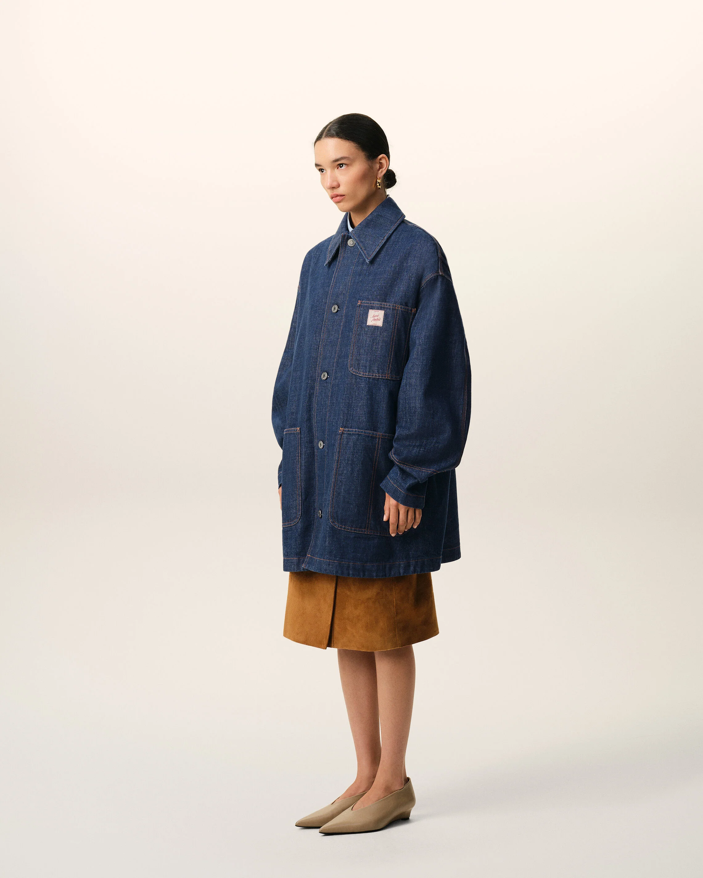 Veste Worker Bleue Empiècement Heritage Ami Paris en Coton - Image 12