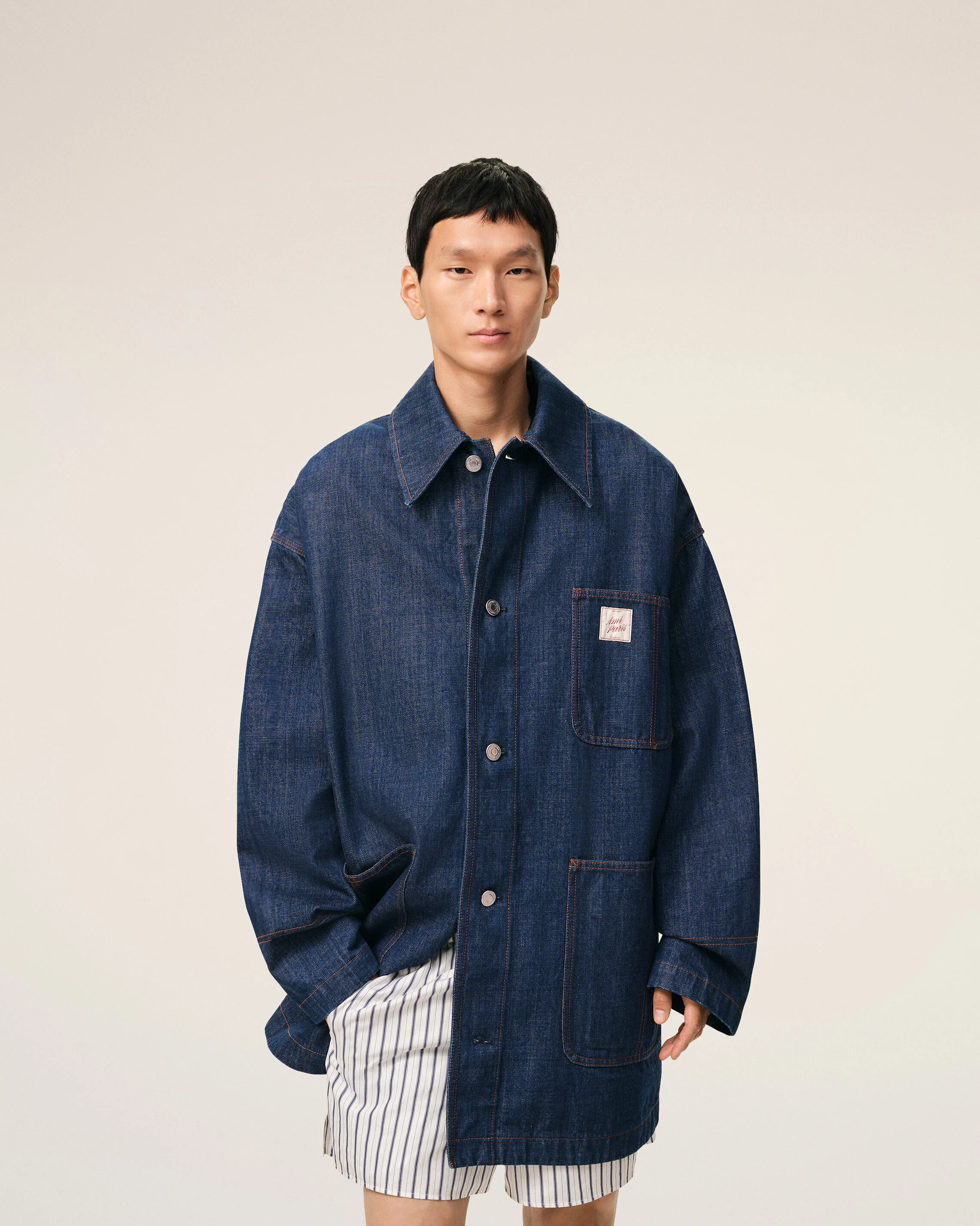 Veste Worker Bleue Empiècement Heritage Ami Paris en Coton - Image 3