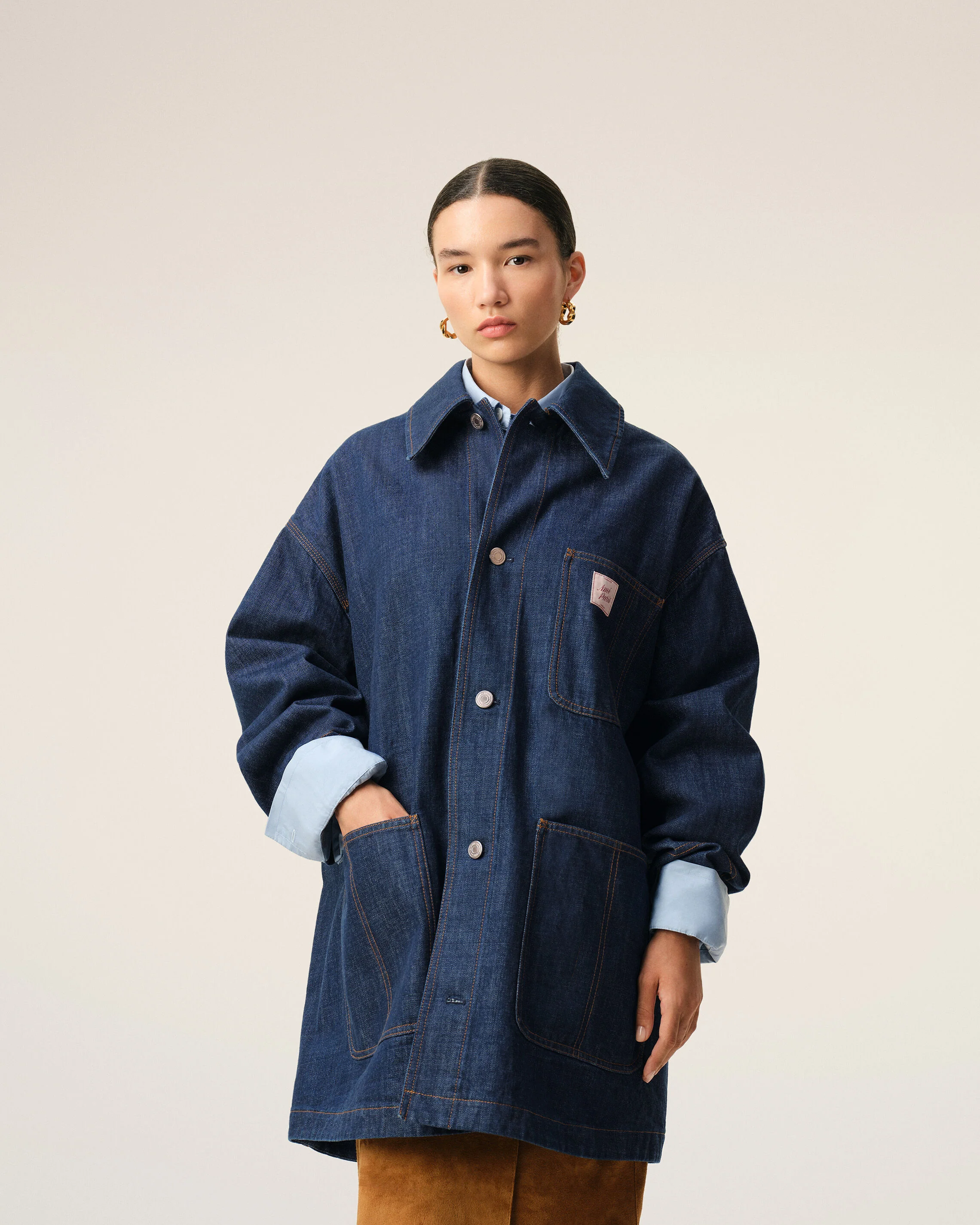 Veste Worker Bleue Empiècement Heritage Ami Paris en Coton - Image 9