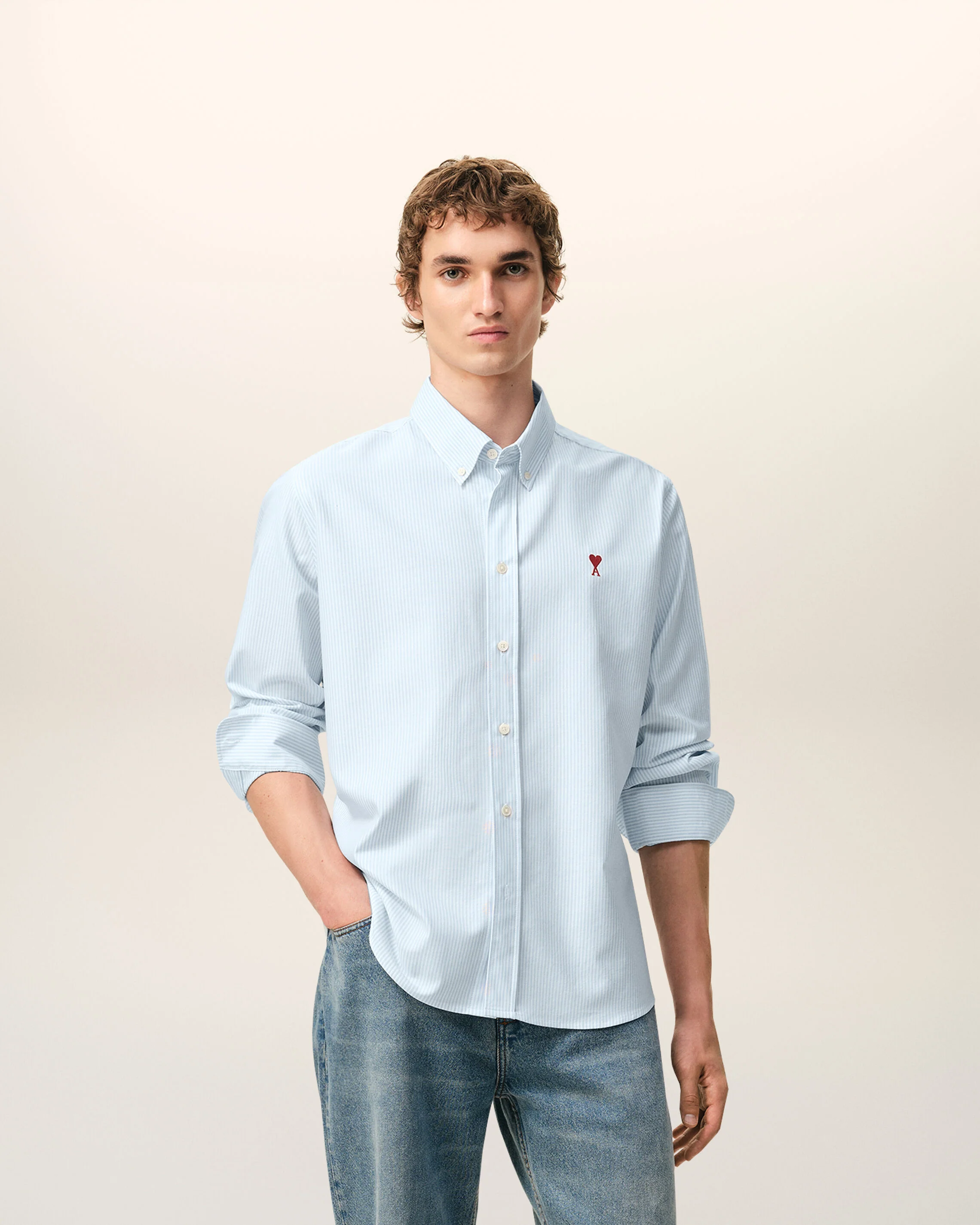 Chemise bleue en coton rayé Ami de Coeur - Image 2