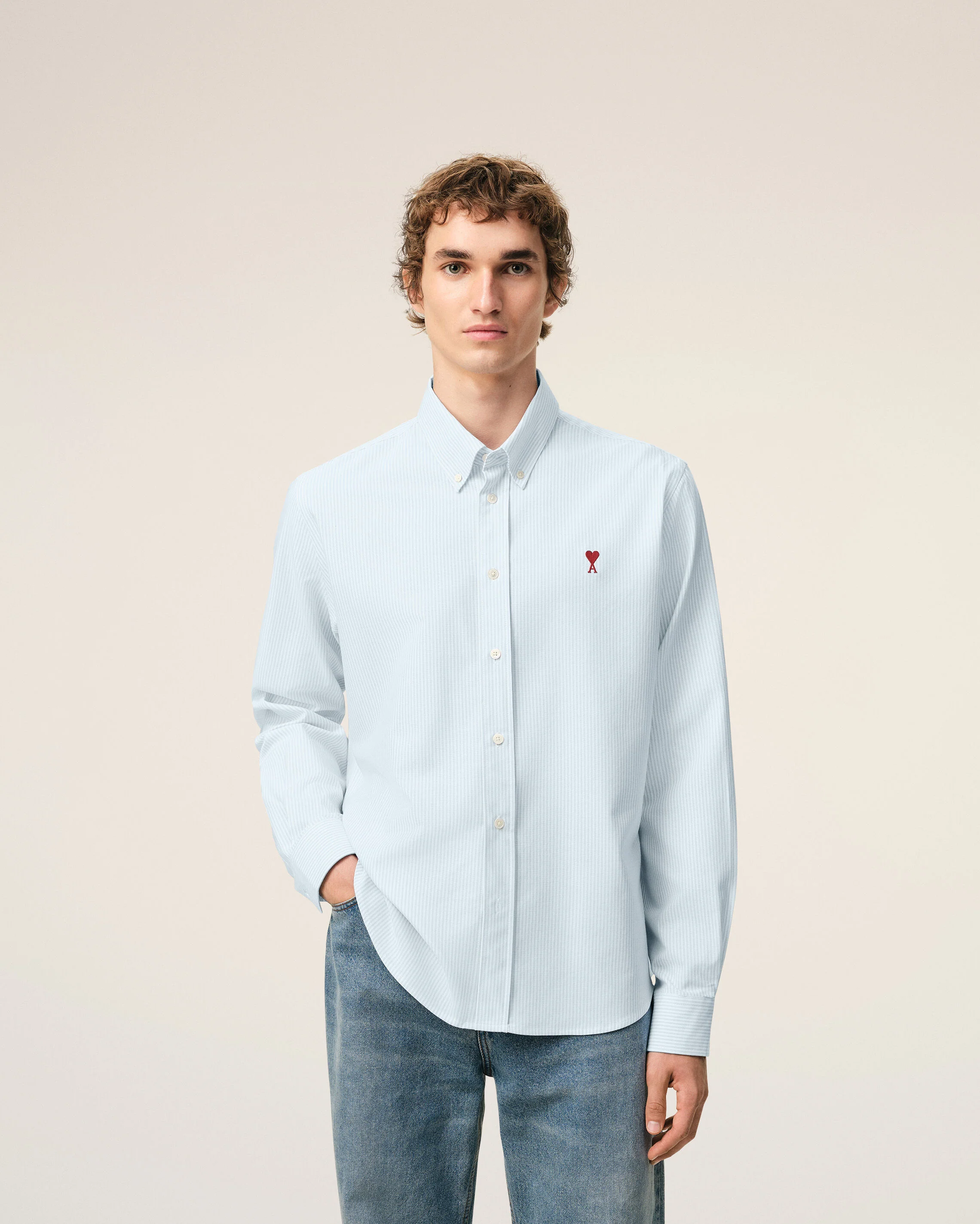Chemise bleue en coton rayé Ami de Coeur - Image 3