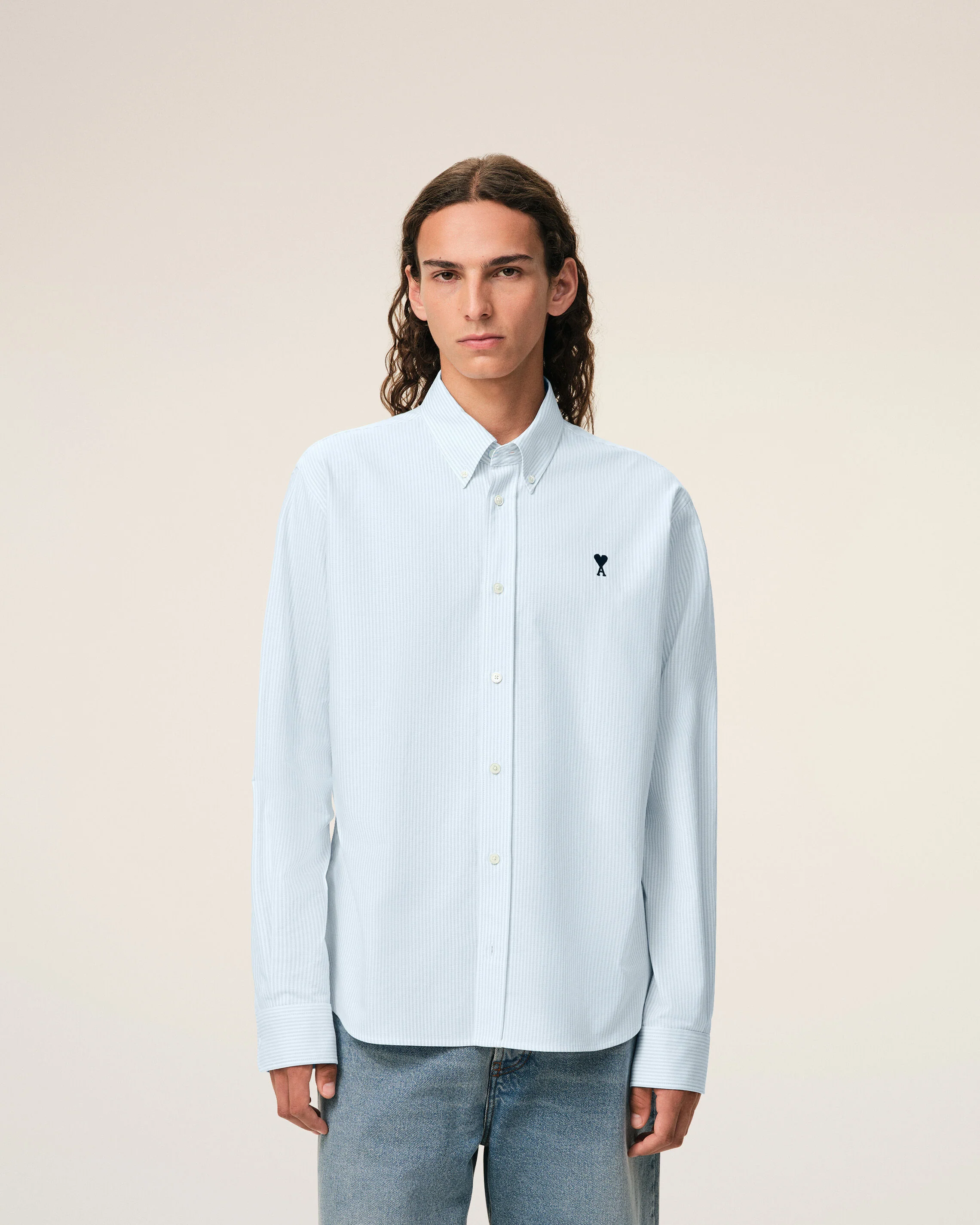 Chemise bleue en coton rayé Ami de Coeur - Image 3